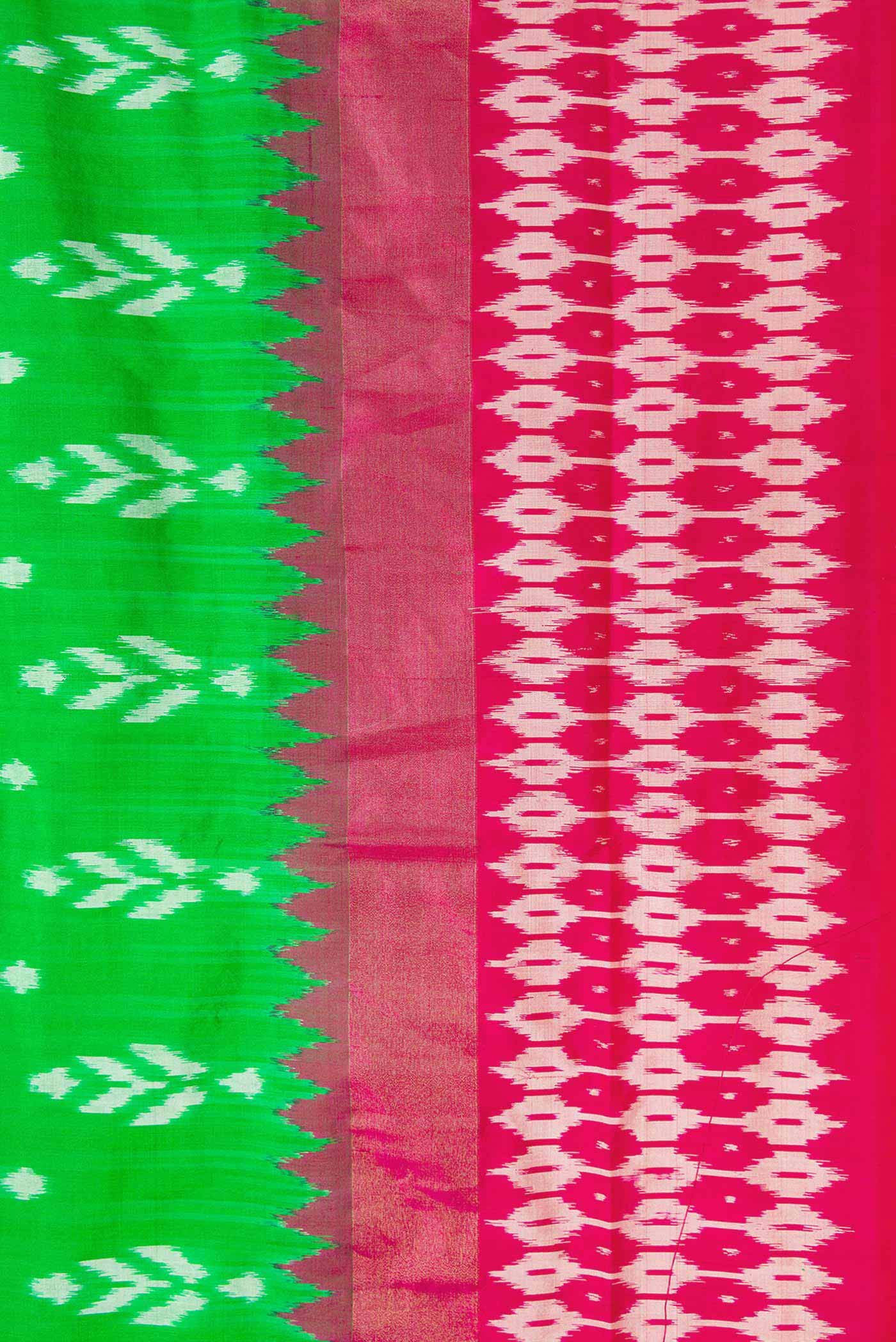 Parrot Green Pochampally Silk Saree - Image 3