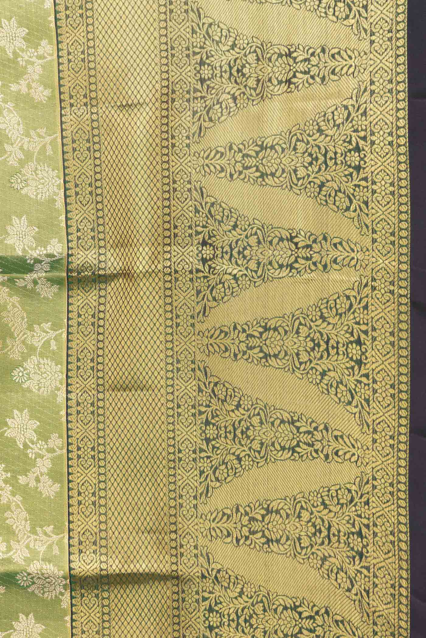 Green with Gold Color Kanchipuram Tissue Silk Saree - Image 3