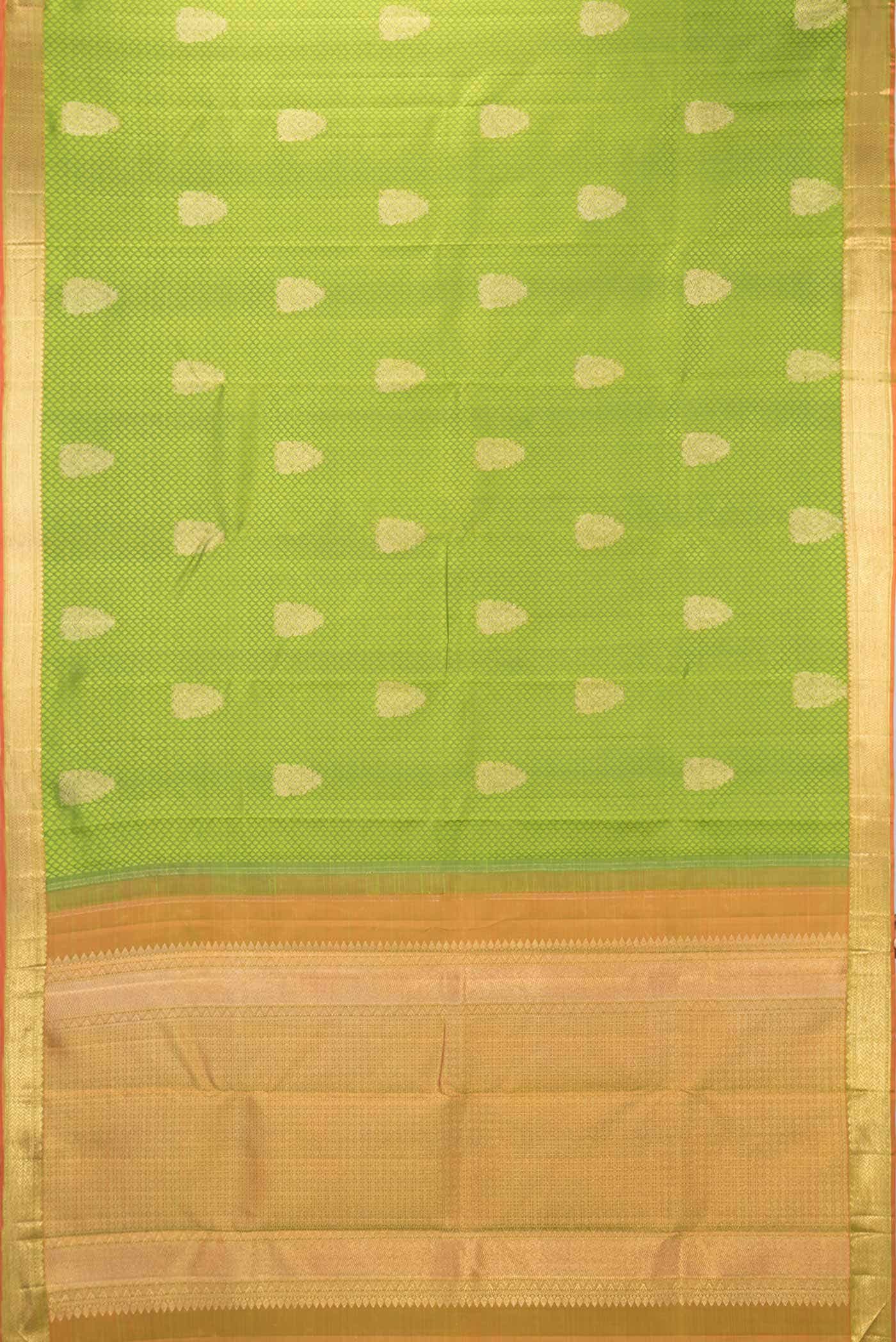 Pure Silk Pure Zari Parrot Green Dual Tone Kanjivaram Saree - Image 4