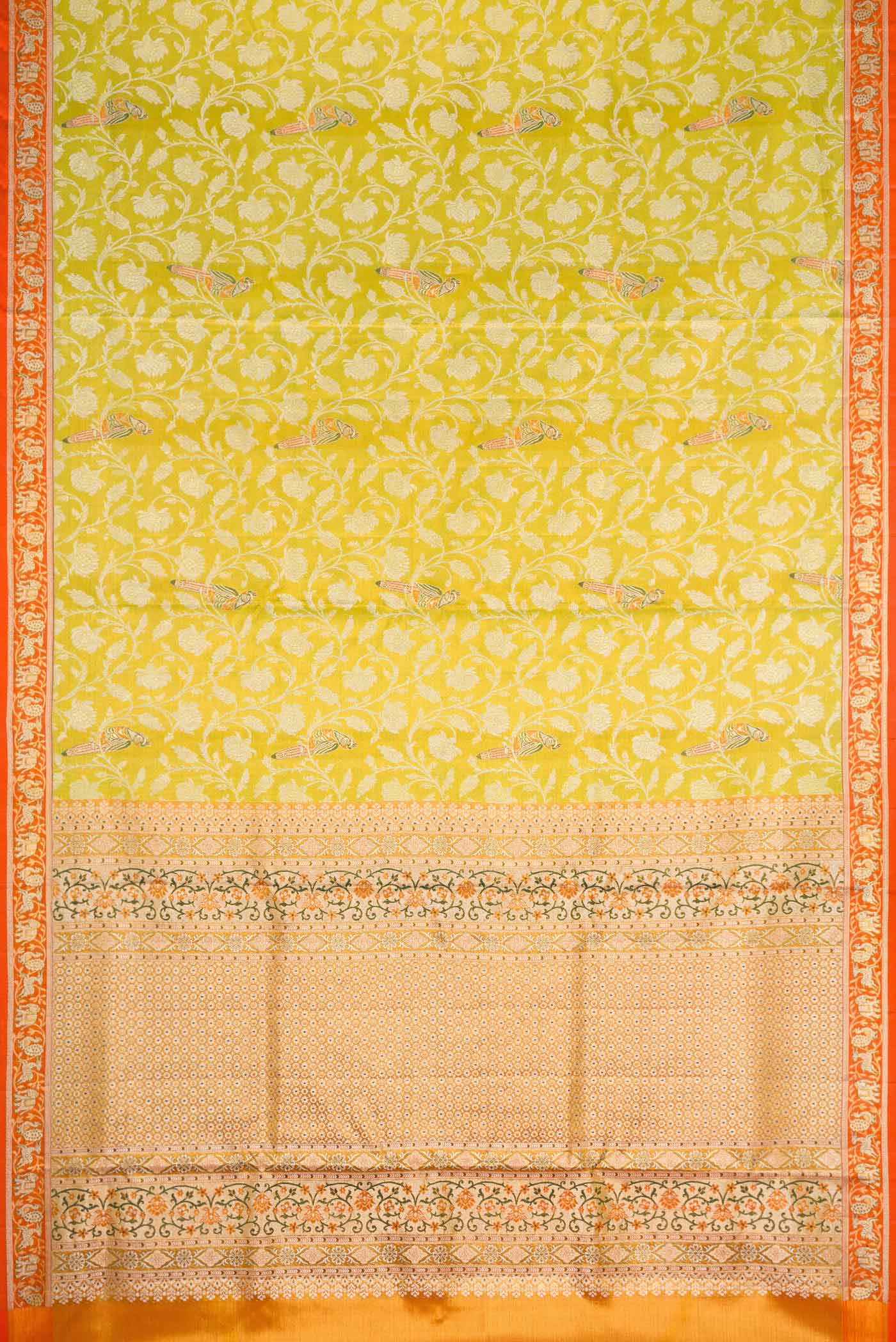 Parrot Green Dual Tone Kanchipuram Tissue Silk Saree - Image 6