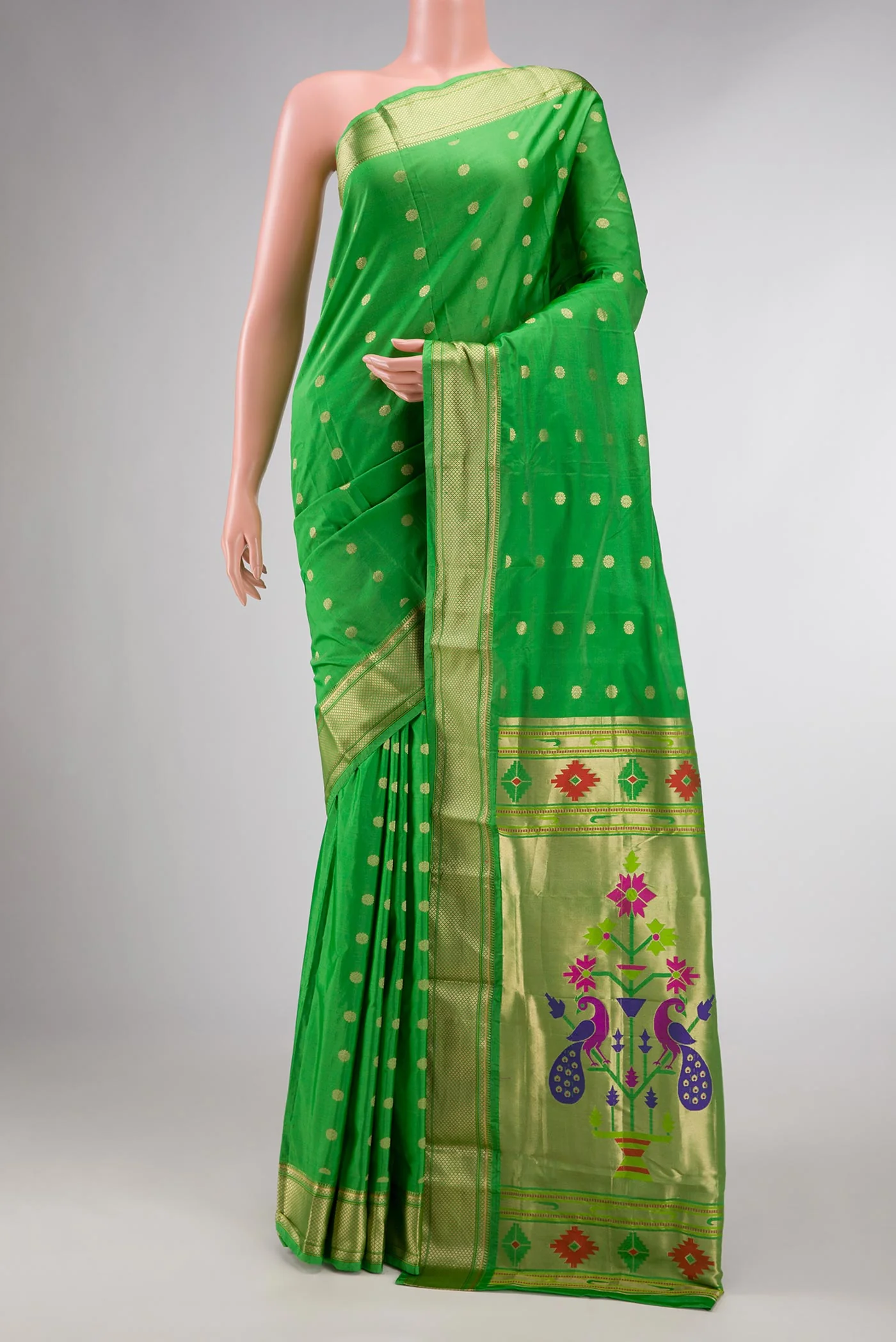 Parrot Green Dual Tone Paithani Silk Saree