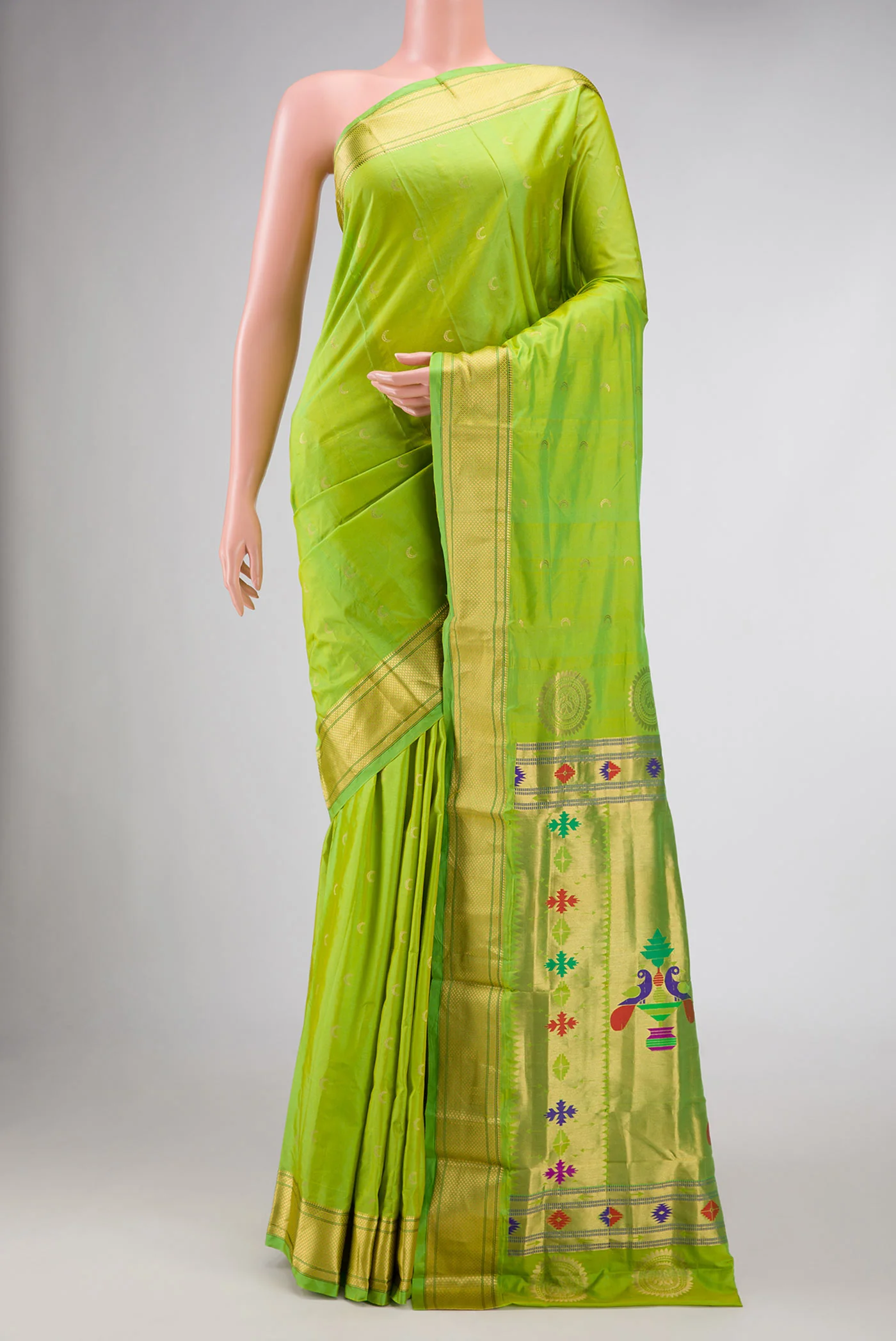 Parrot Green Blended Paithani Silk Saree