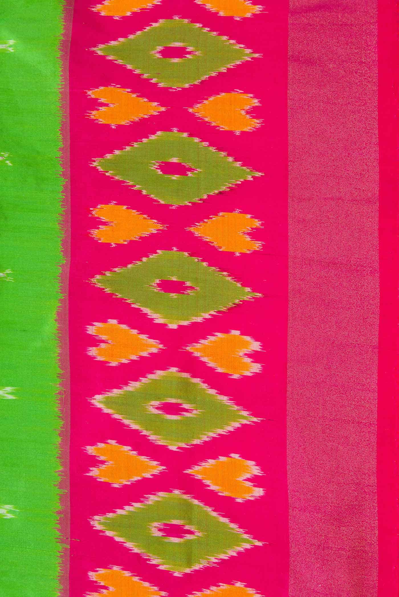 Parrot Green Dual Tone Pochampally Silk Saree - Image 3