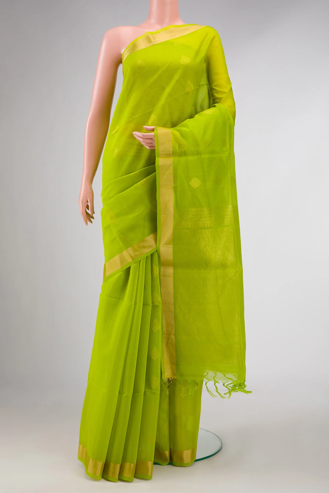 Parrot Green Dual Tone Silk Cotton Saree