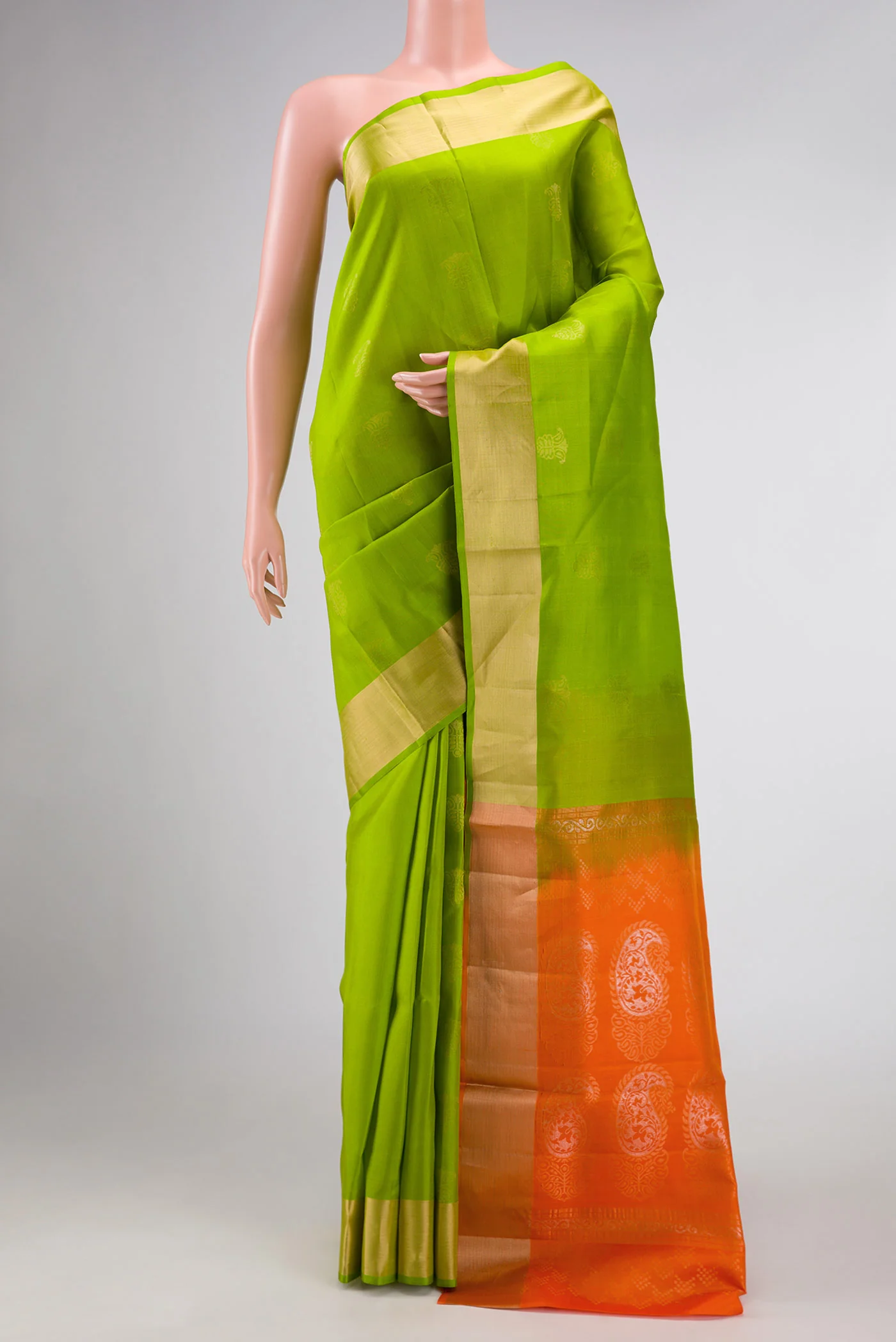 Parrot Green Dual Tone Soft Silk Saree