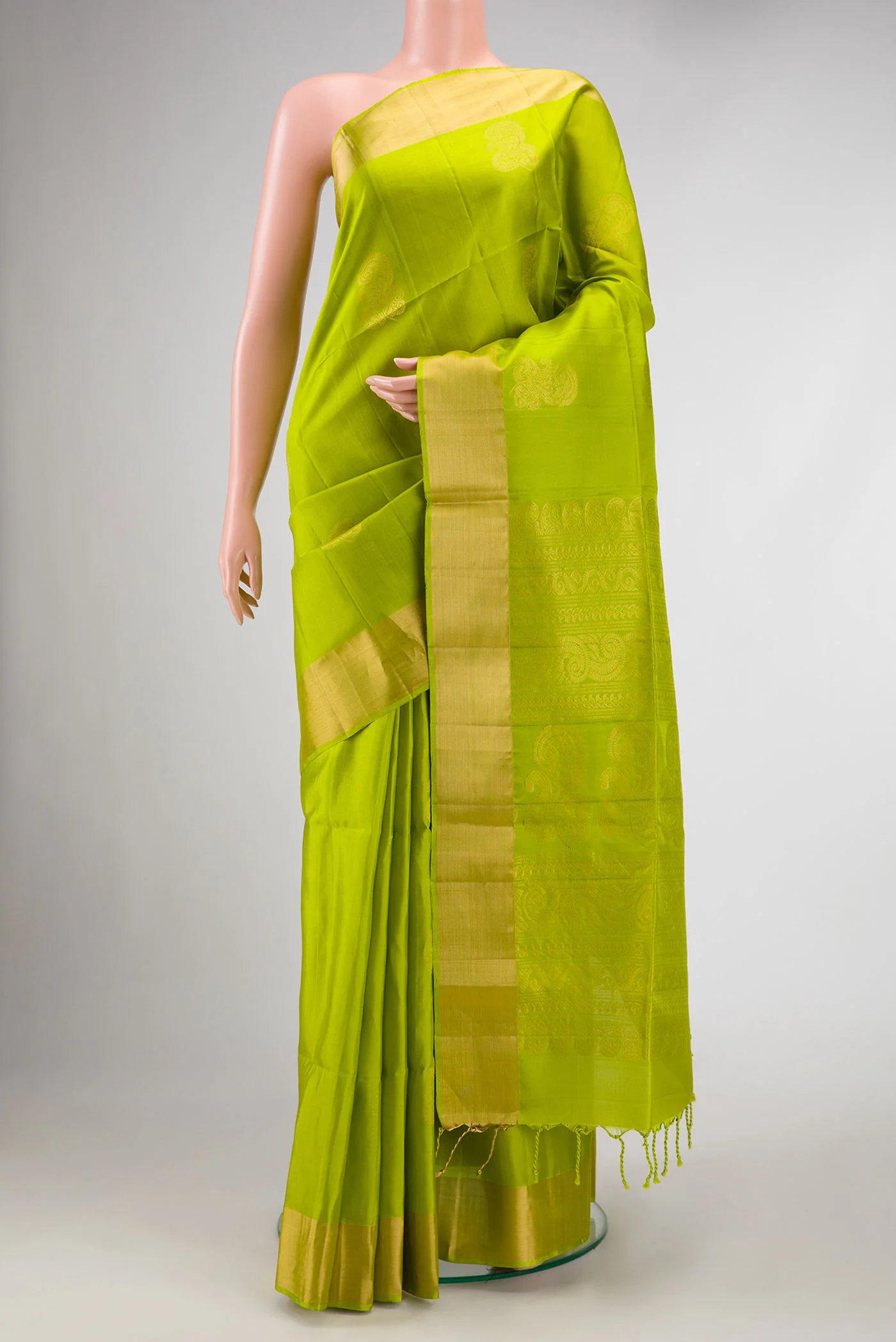 Parrot Green Dual Tone Soft Silk Saree