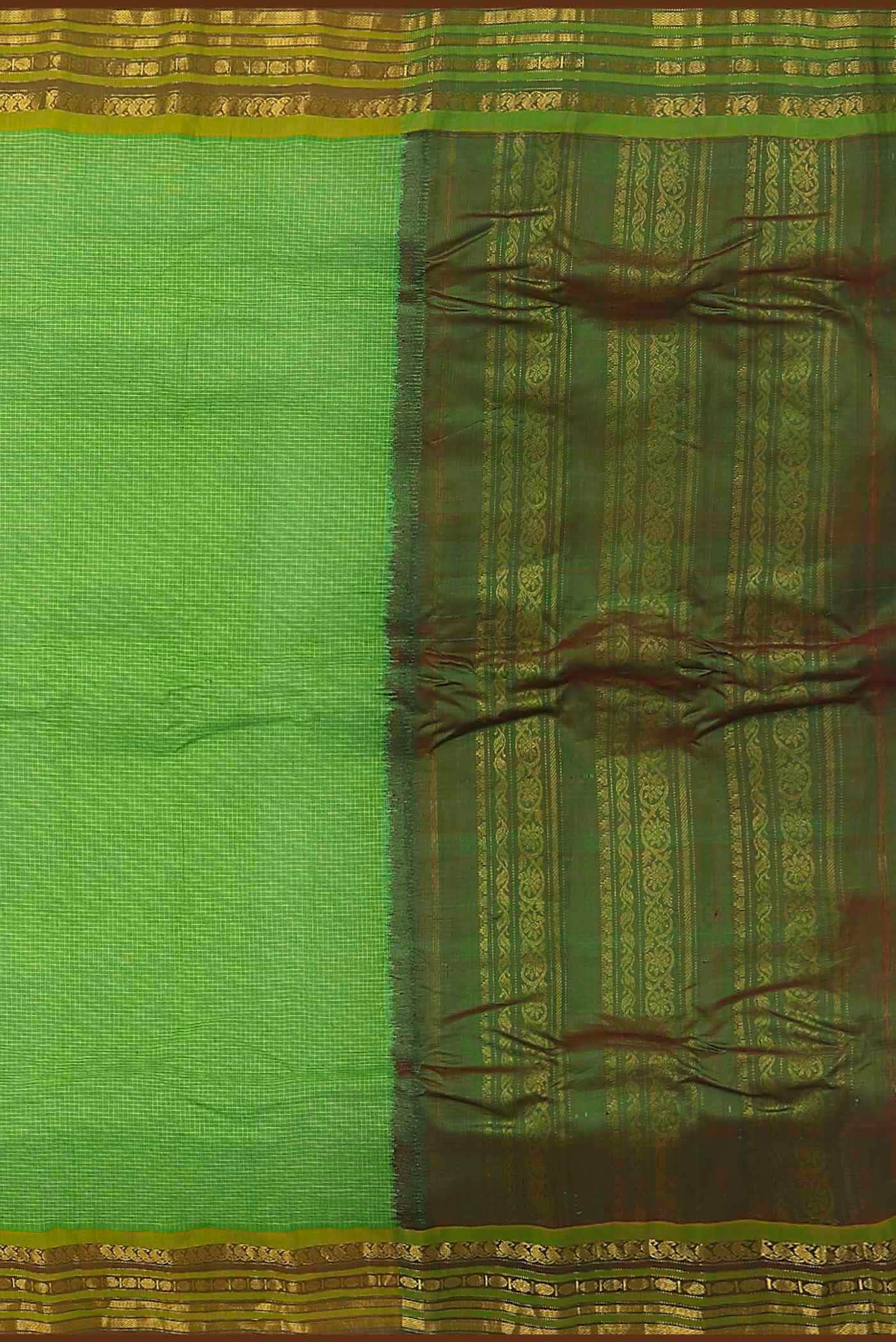 Parrot Green Gadwal cotton Saree - Image 5