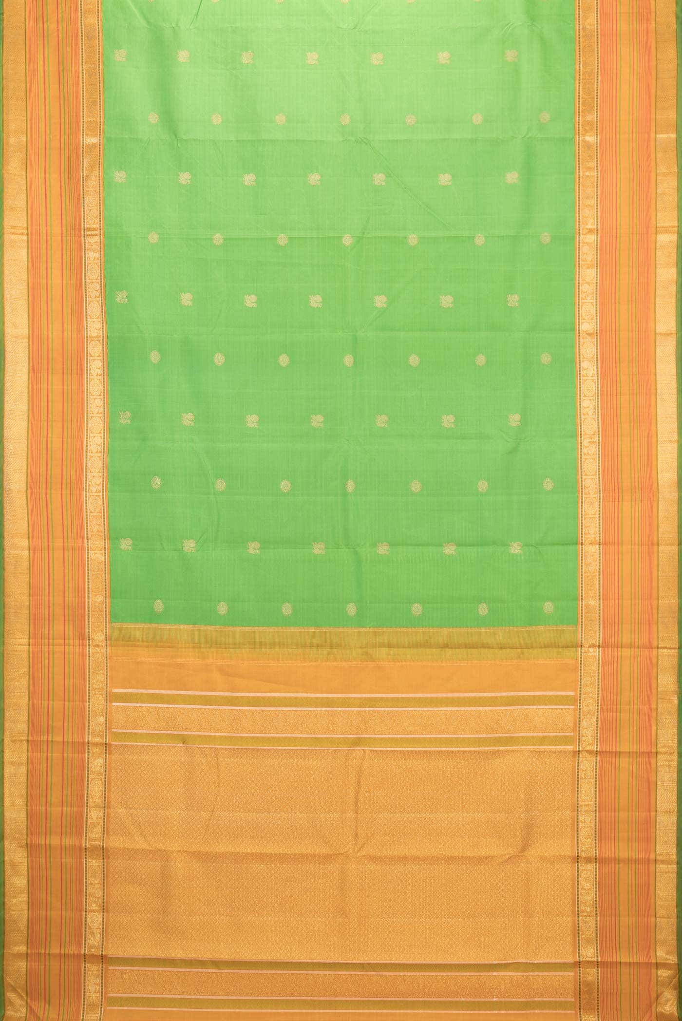 Pure Silk Pure Zari Parrot Green Kanchipuram Saree - Image 4