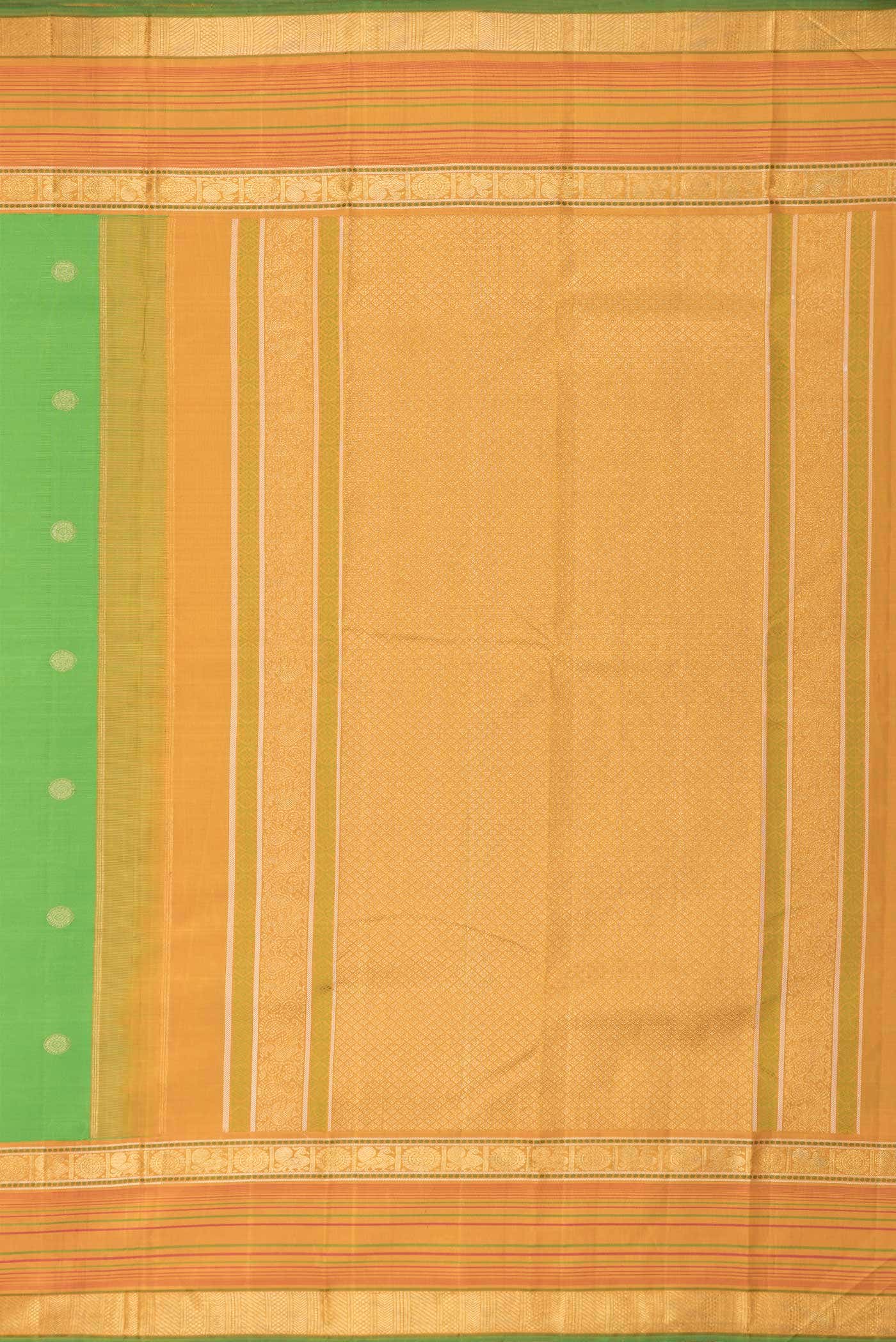 Pure Silk Pure Zari Parrot Green Kanchipuram Saree - Image 5