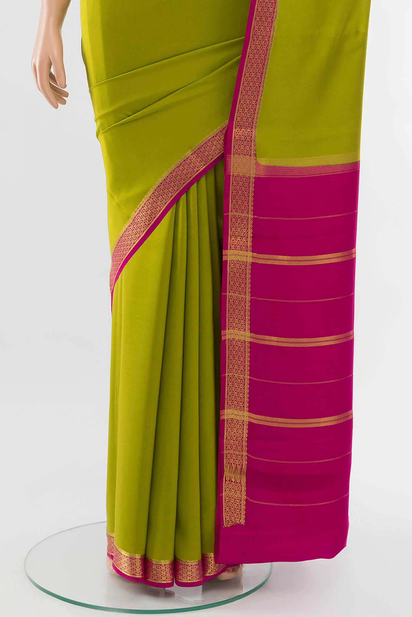 Parrot Green Mysore Crepe Saree - Image 3