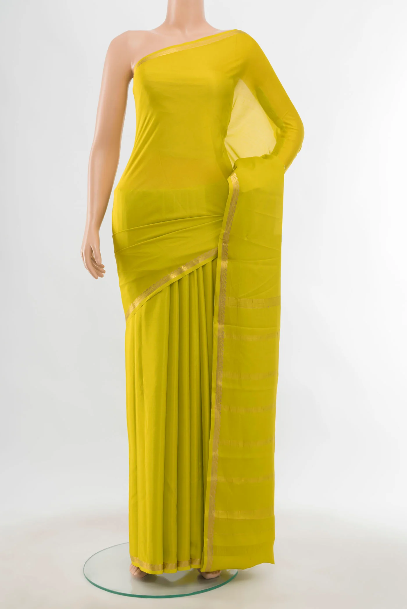 Parrot Green Mysore Crepe Saree