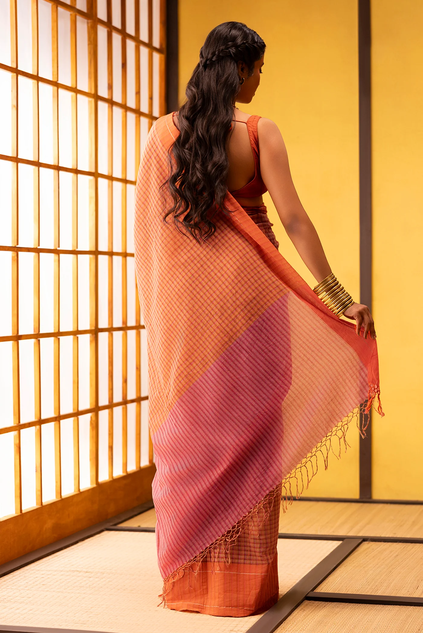 Patang-Orange Cotton Saree - Image 6