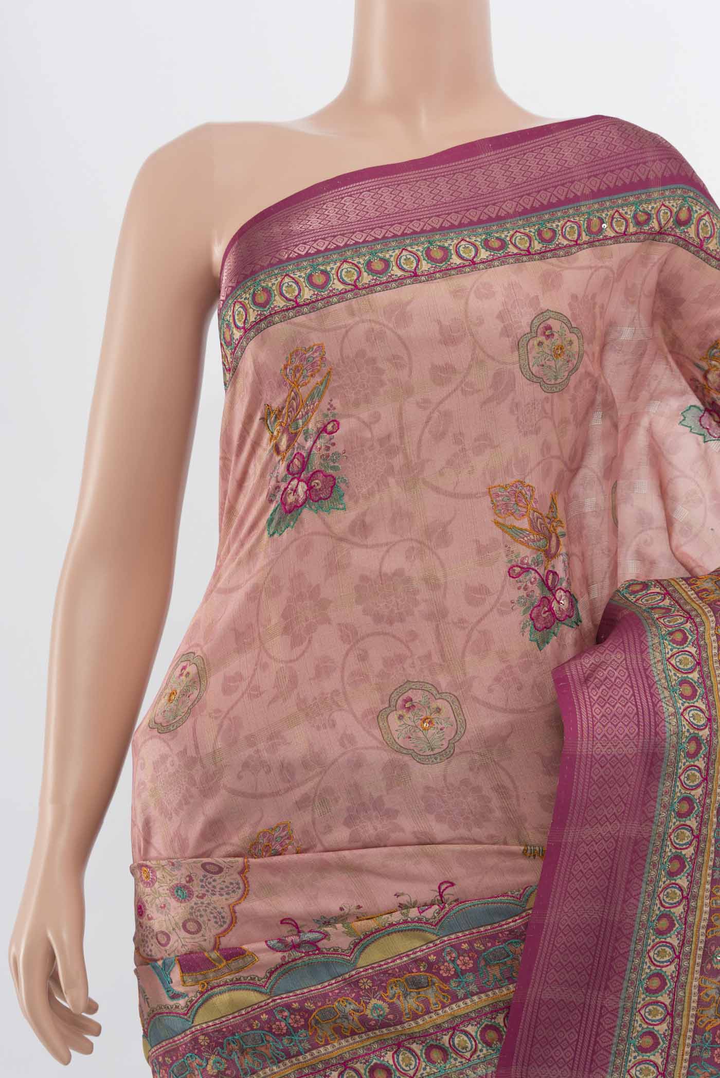 Rose pink Blended Art Silk Saree - Image 2