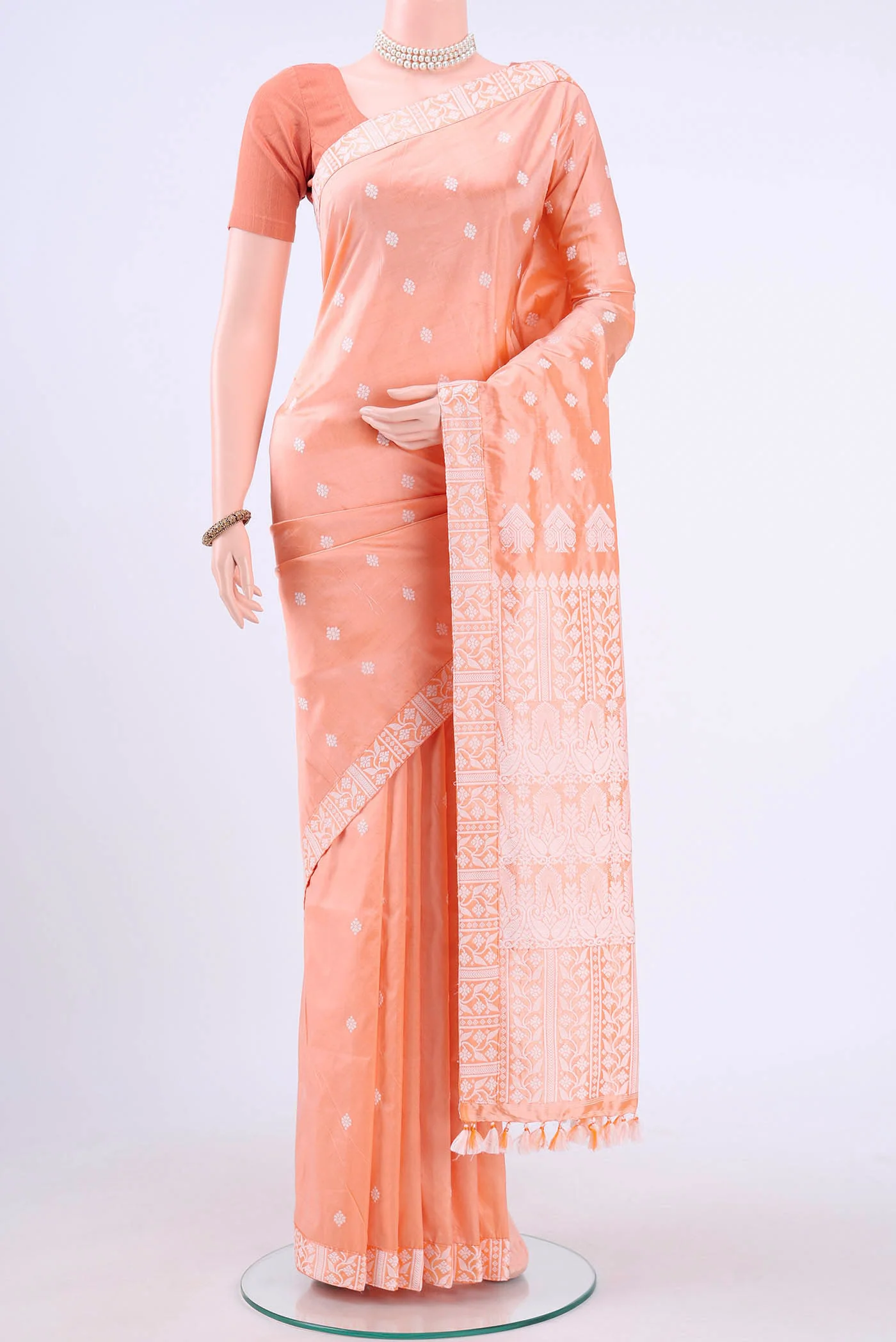 Peach Assam Silk Saree