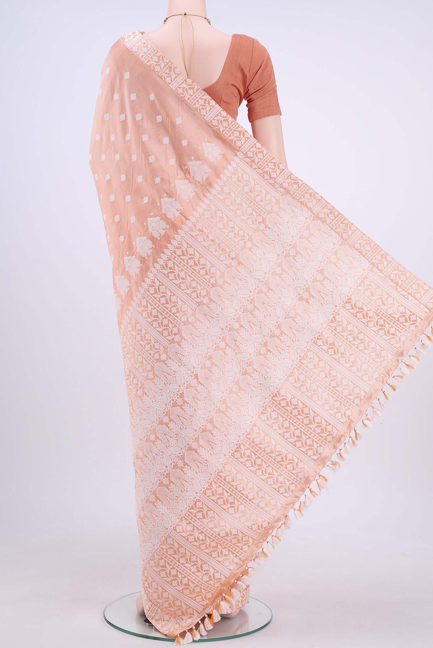 Peach Assam Silk Saree - Image 3