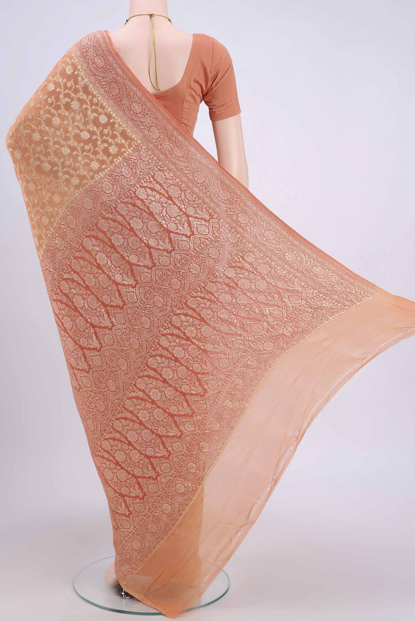 Peach Banarasi Georgette Saree - Image 3
