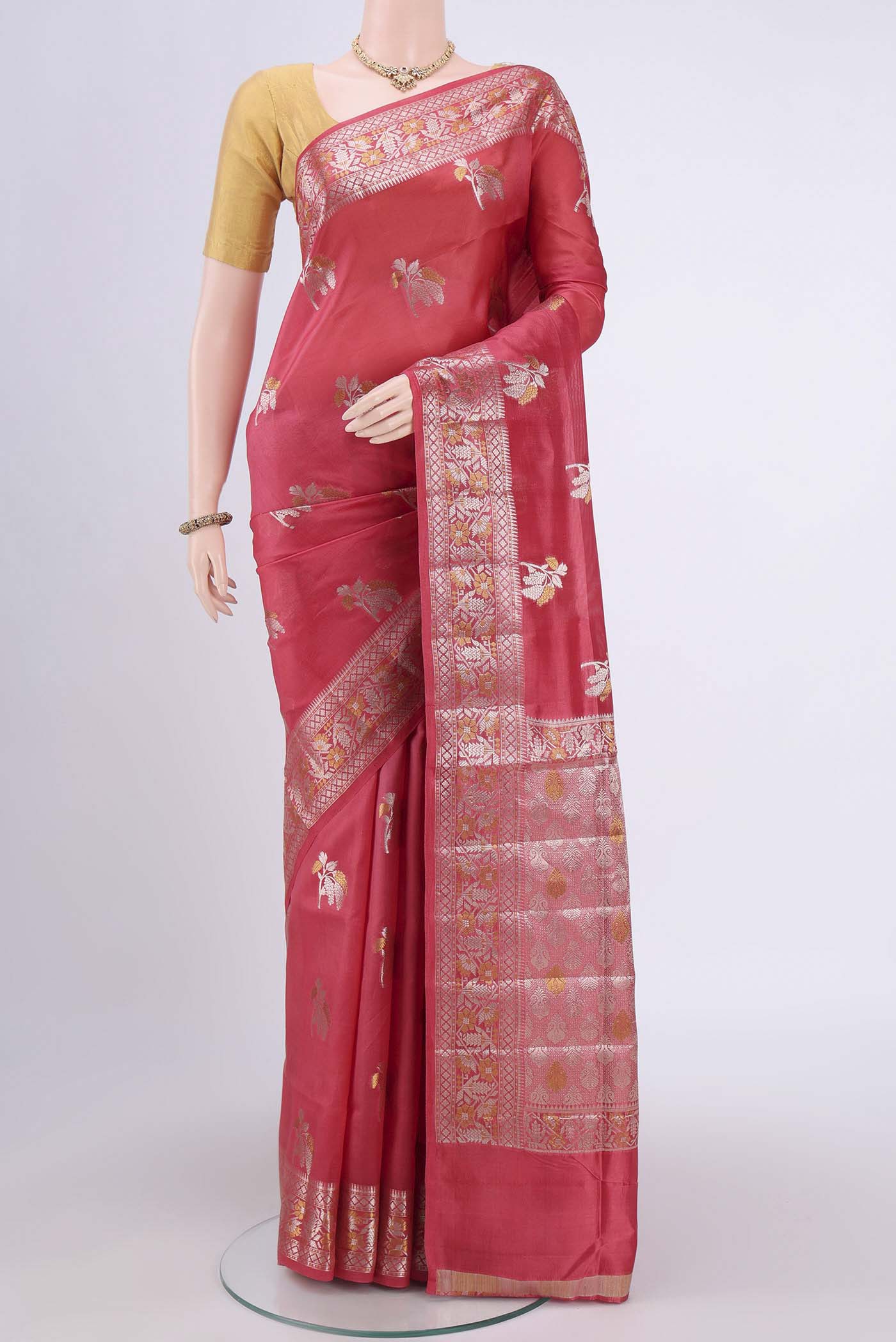 Coral Banarasi Raw Silk Saree