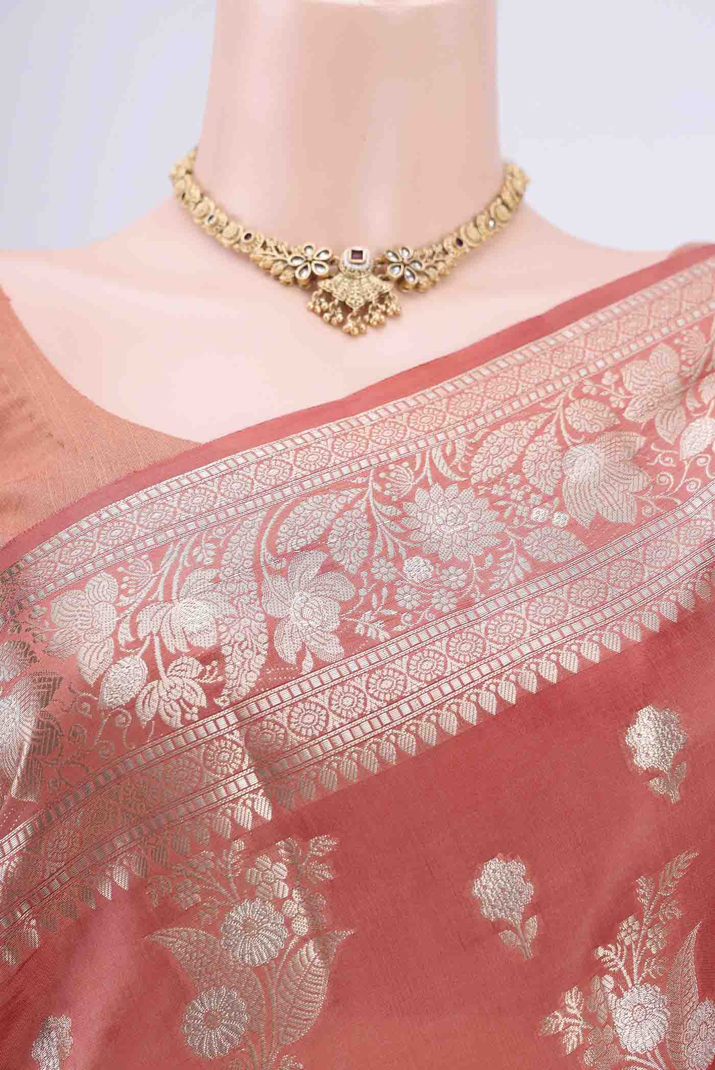 Peach Banarasi Raw Silk Saree - Image 2