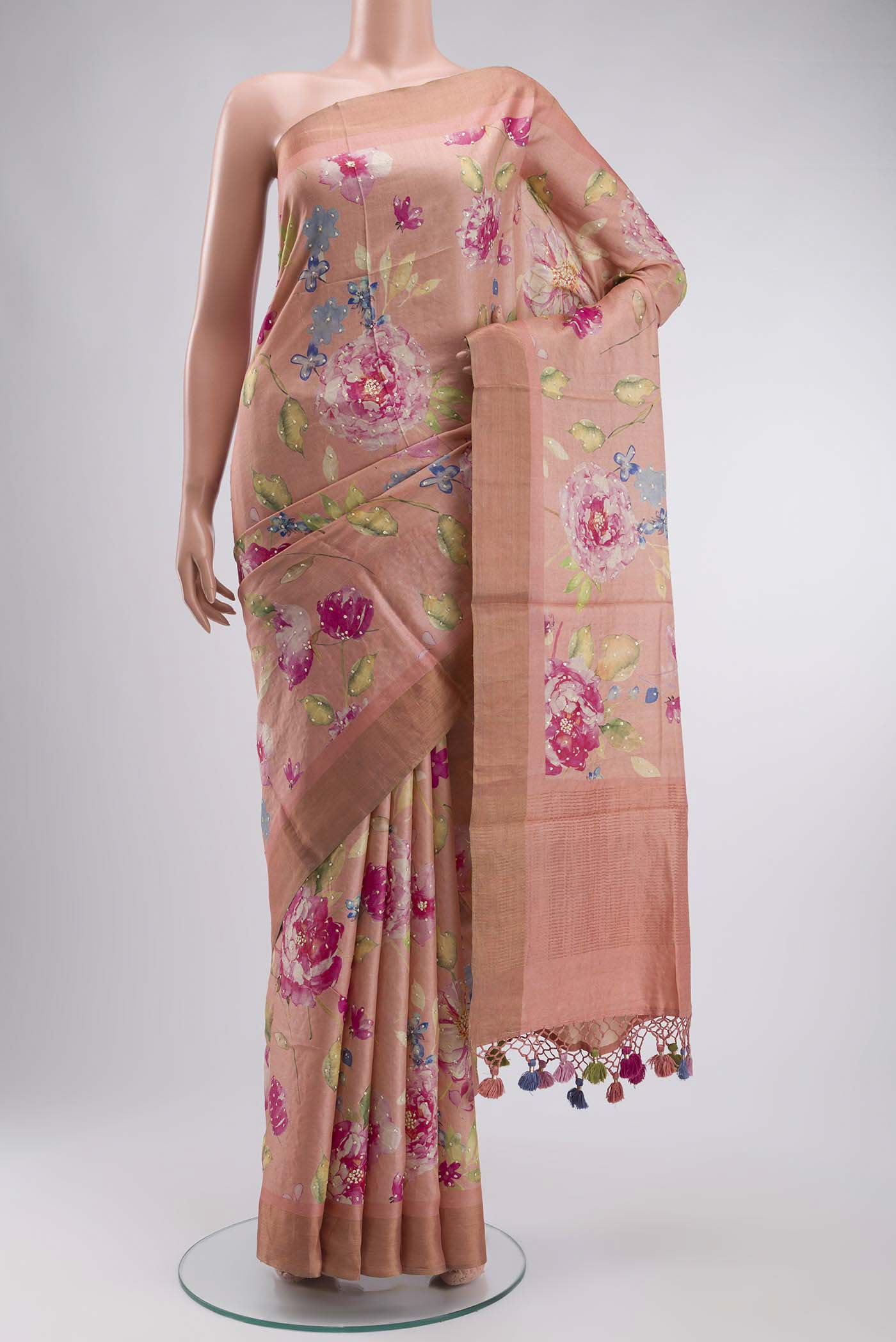 Peach Bhagalpuri Tussar Silk Saree