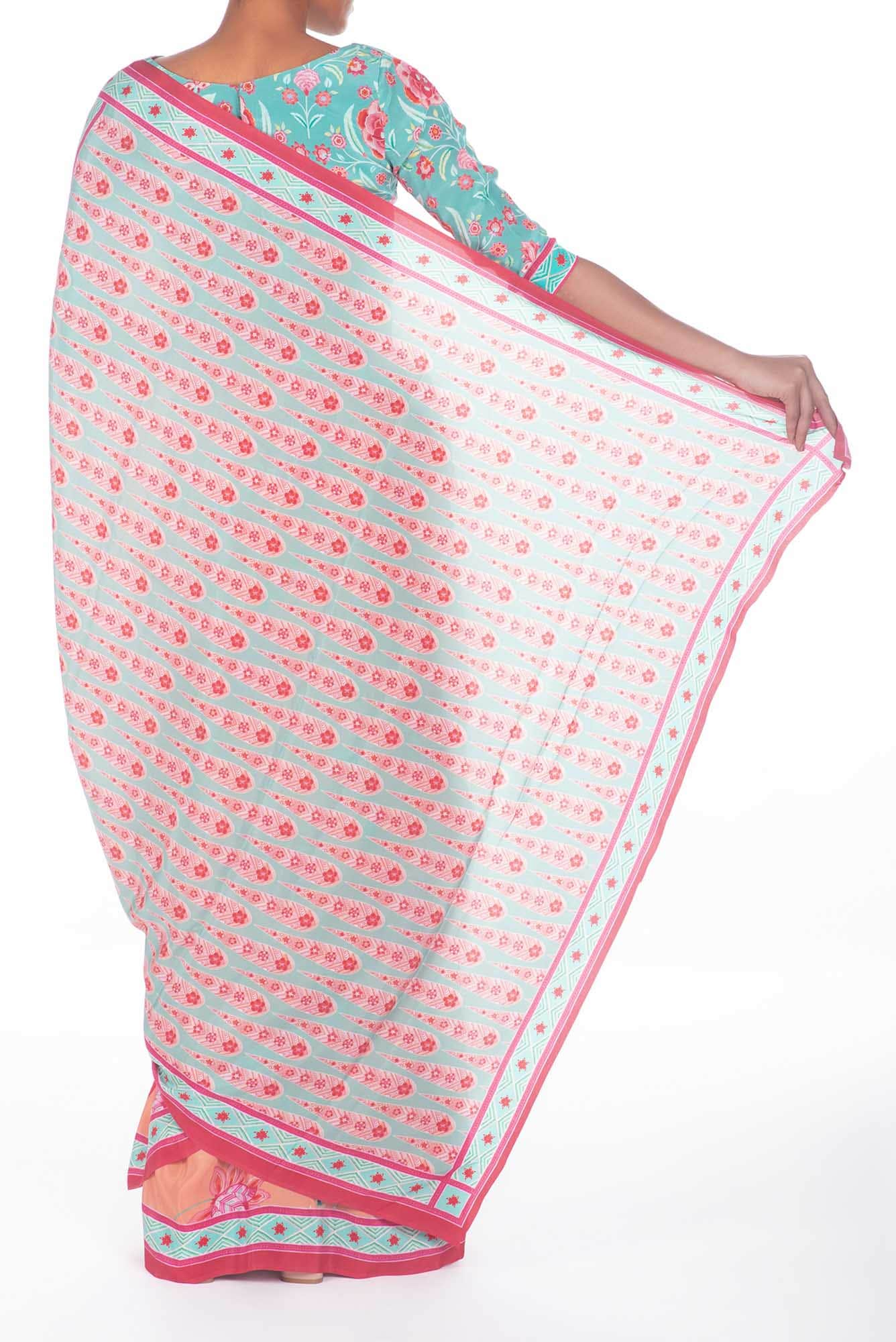 Lata Peach floral design saree from Chintz Collection, Designed by Nalli - Image 5