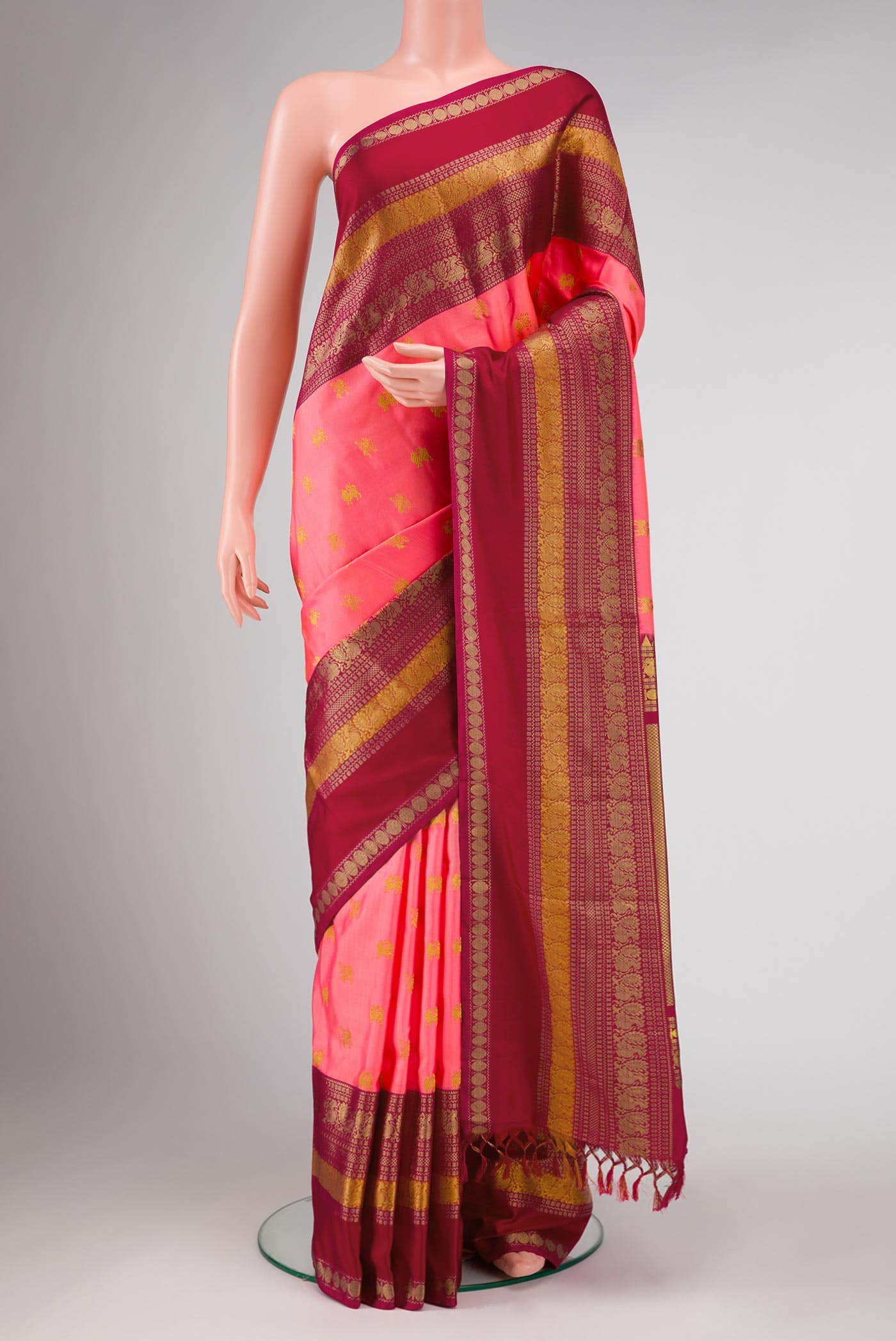 Peach Double Ikat Saree - Image 7