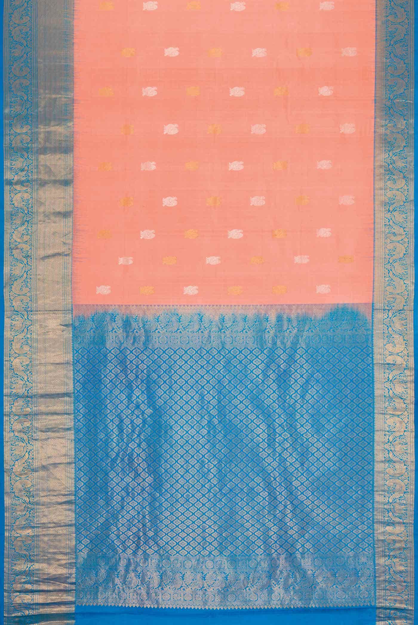 Peach Dual Tone Gadwal Silk Saree - Image 4