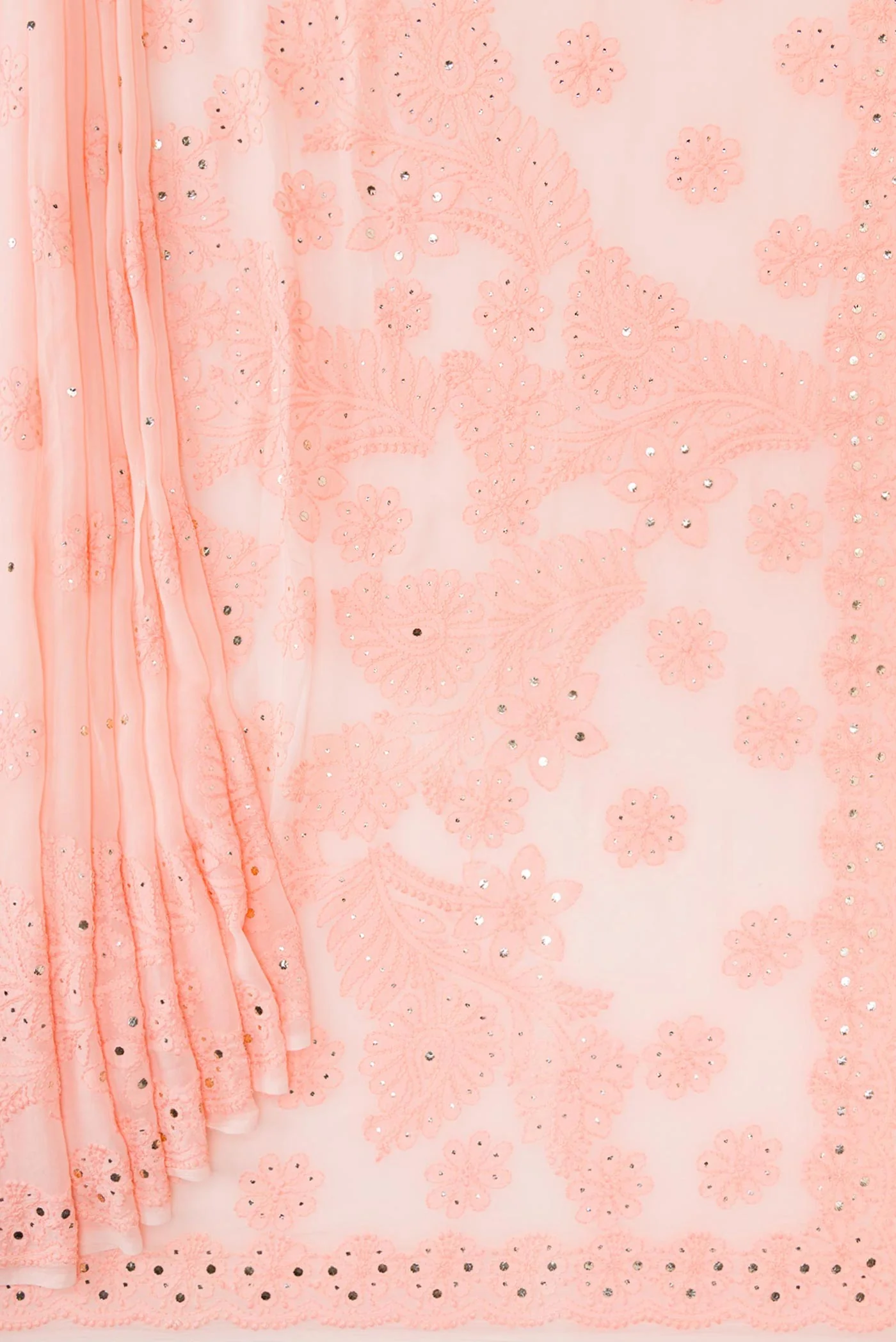 Peach Chikankari Georgette Saree - Image 4