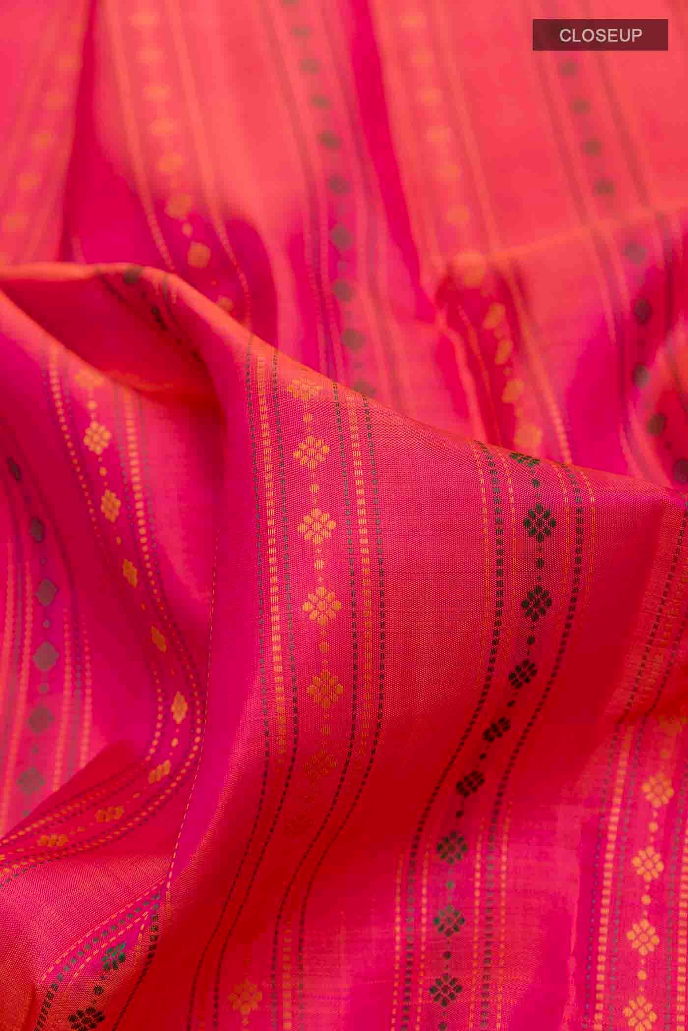 Pink with Orange Color Kanjivaram Silk Saree - Image 2