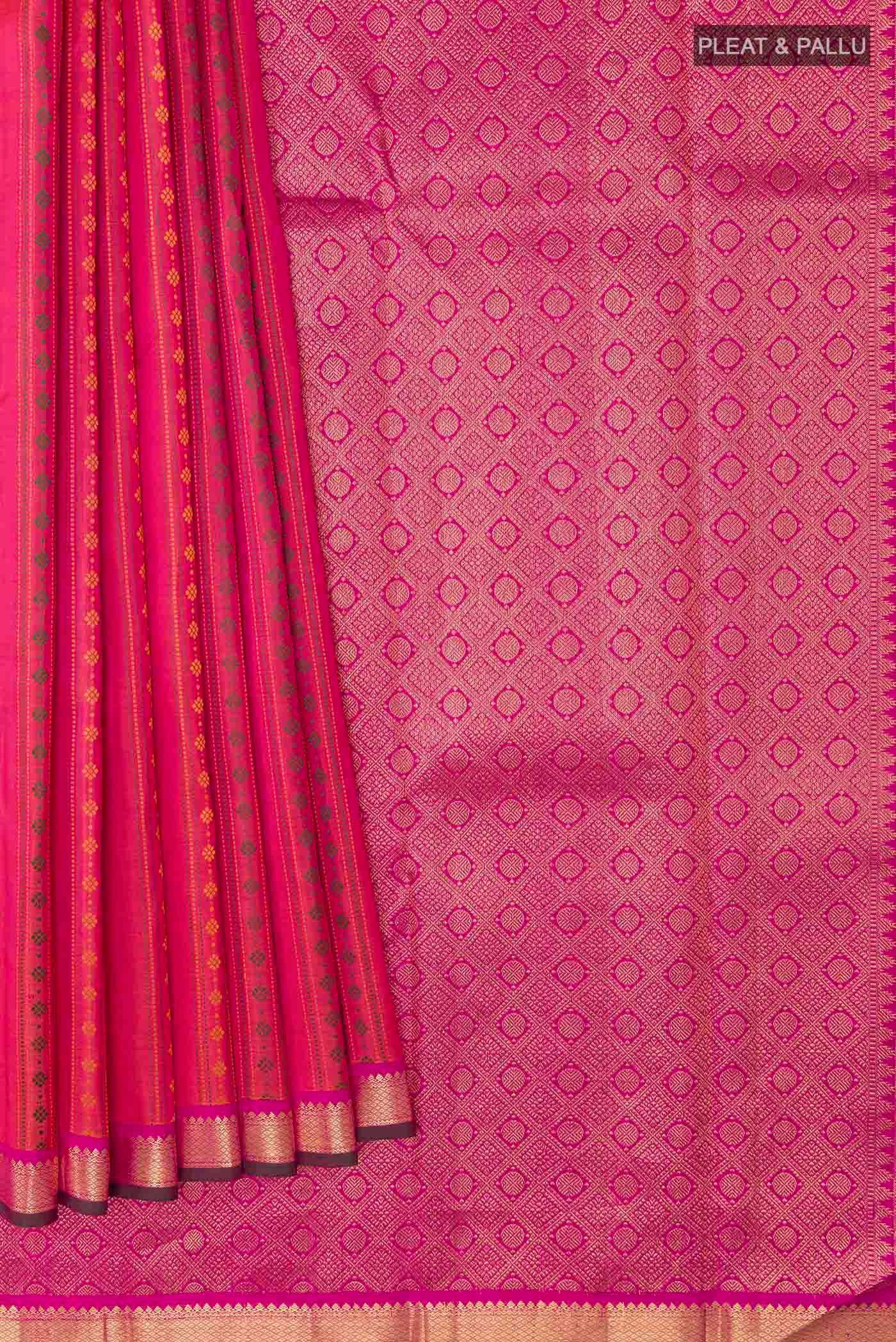 Pink with Orange Color Kanjivaram Silk Saree - Image 4