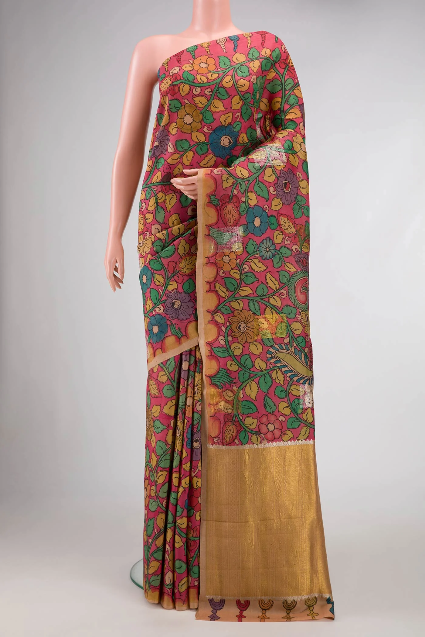 Coral Kanchipuram Silk Saree - Image 2