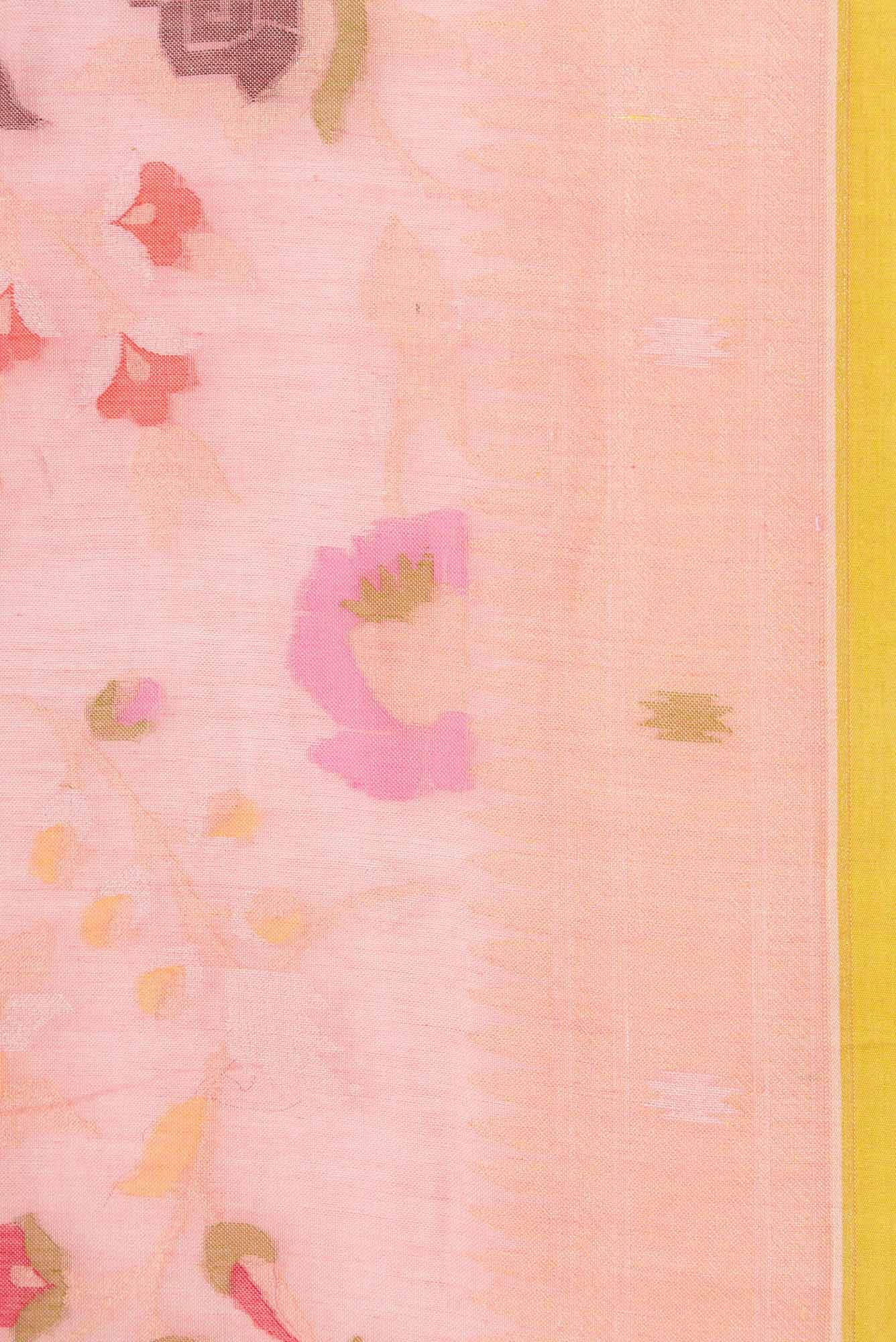 Pure Silk Pure Zari Peach Dual Tone Linen Saree - Image 5