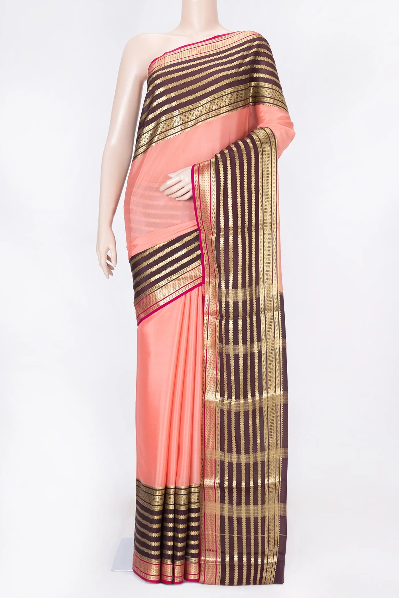 Peach Dual Tone Mysore Crepe Saree