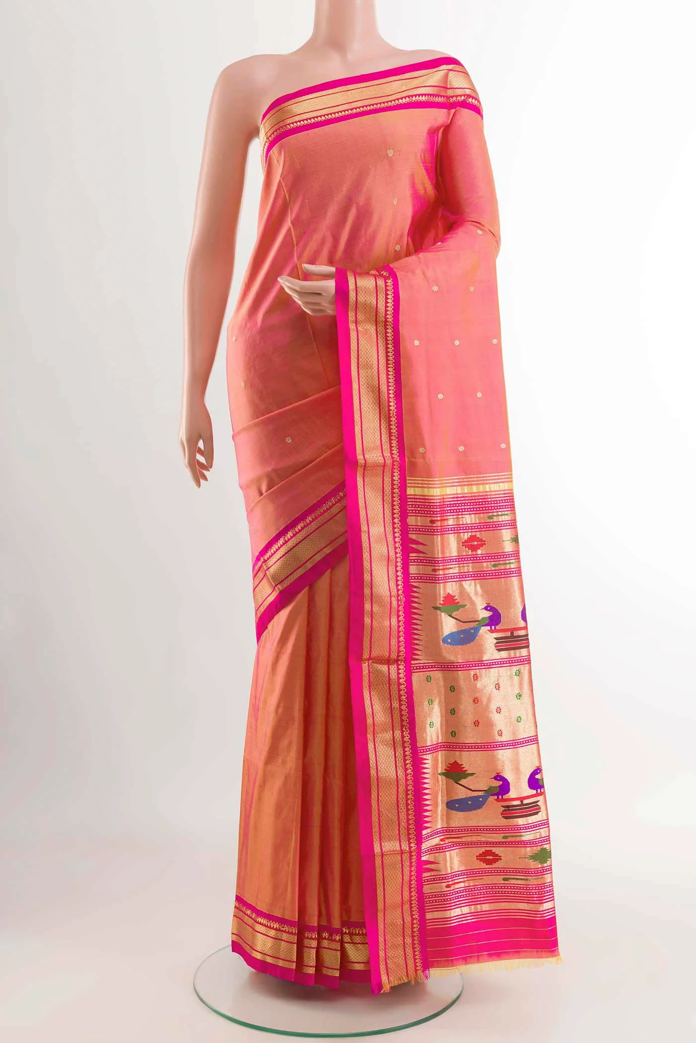 Peach Dual Tone Paithani Silk Saree