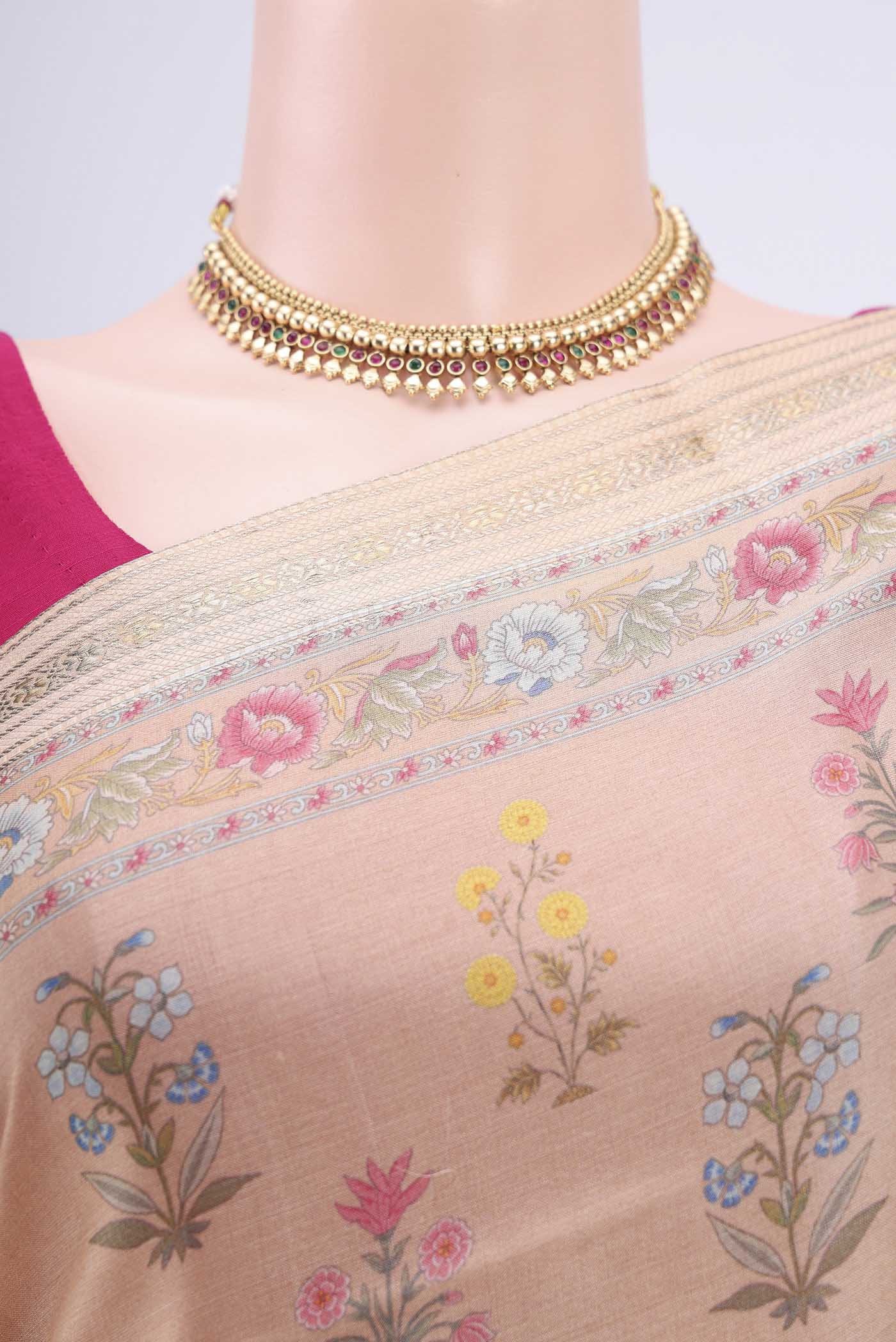 Beige Tussar Silk Saree - Image 2