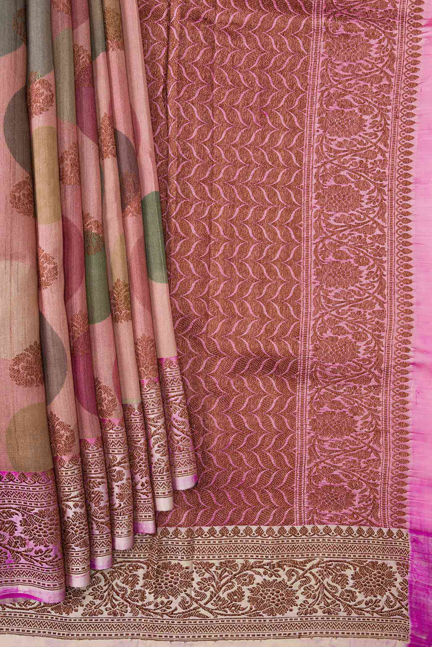 Peach Dual Tone Tussar Silk Saree - Image 4