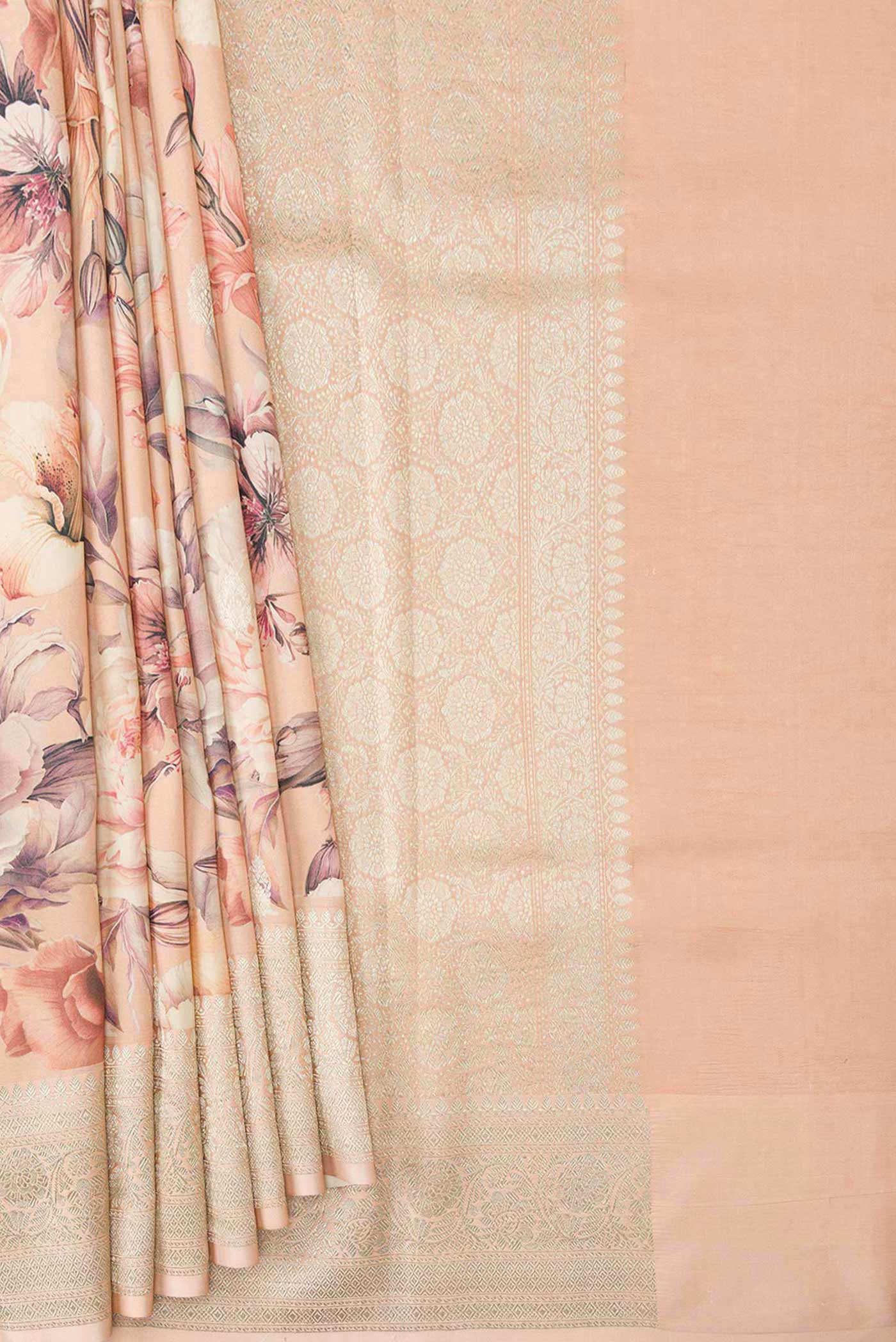 Peach Dual Tone Tussar Silk Saree - Image 4