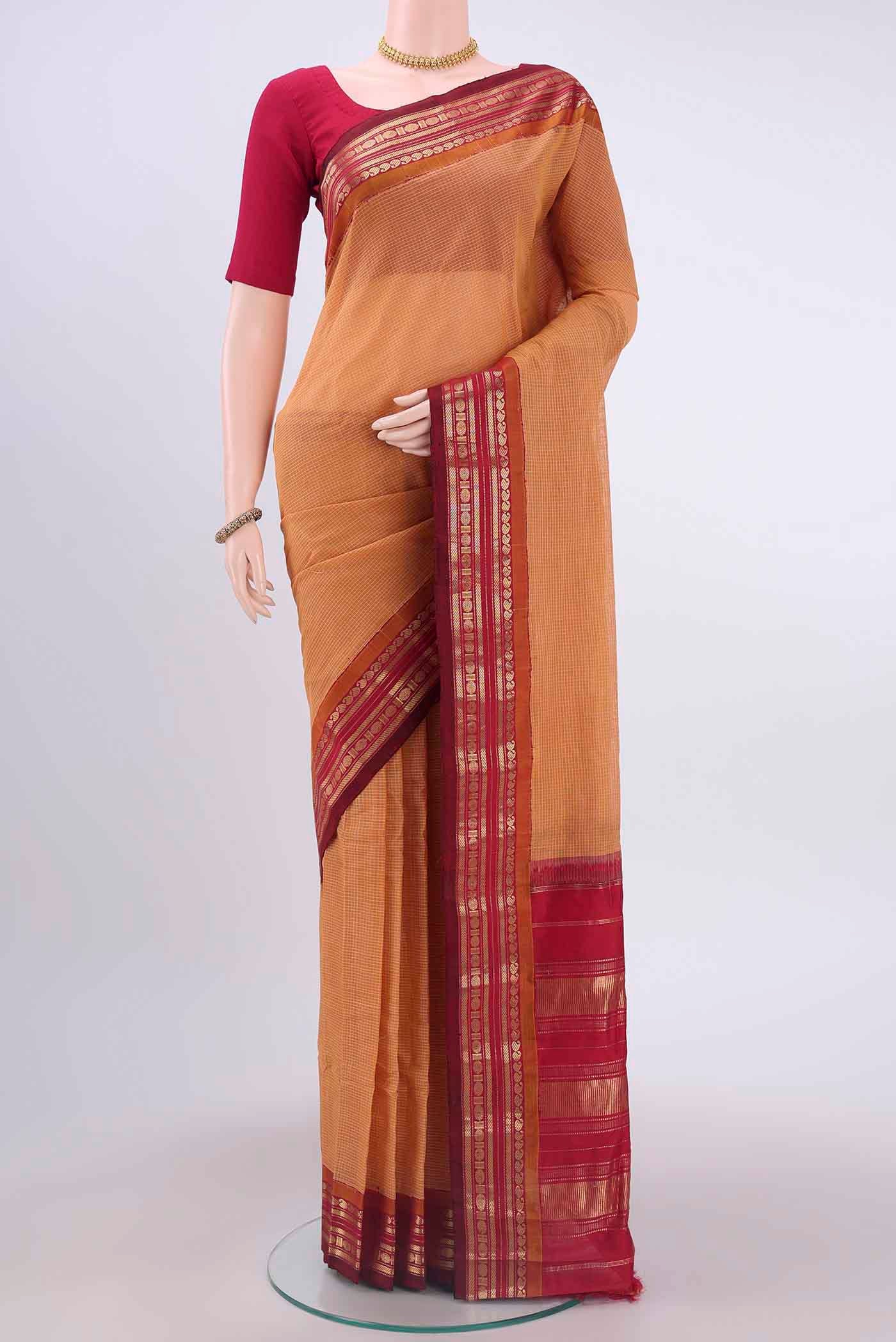 Peach Gadwal Silk Cotton Saree