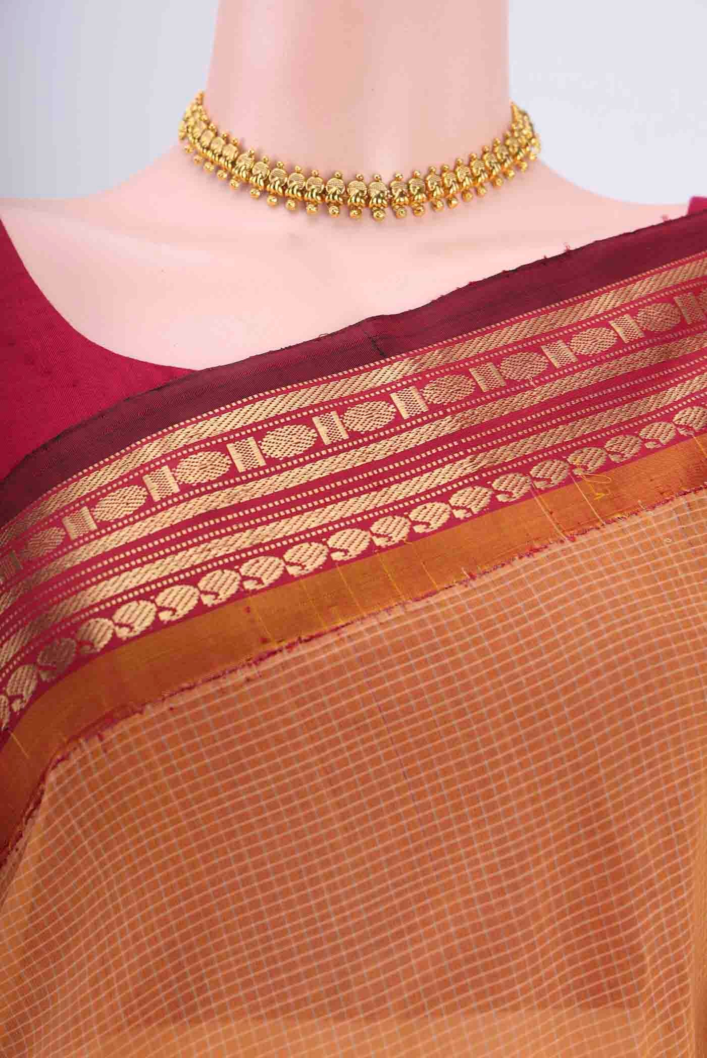 Peach Gadwal Silk Cotton Saree - Image 2