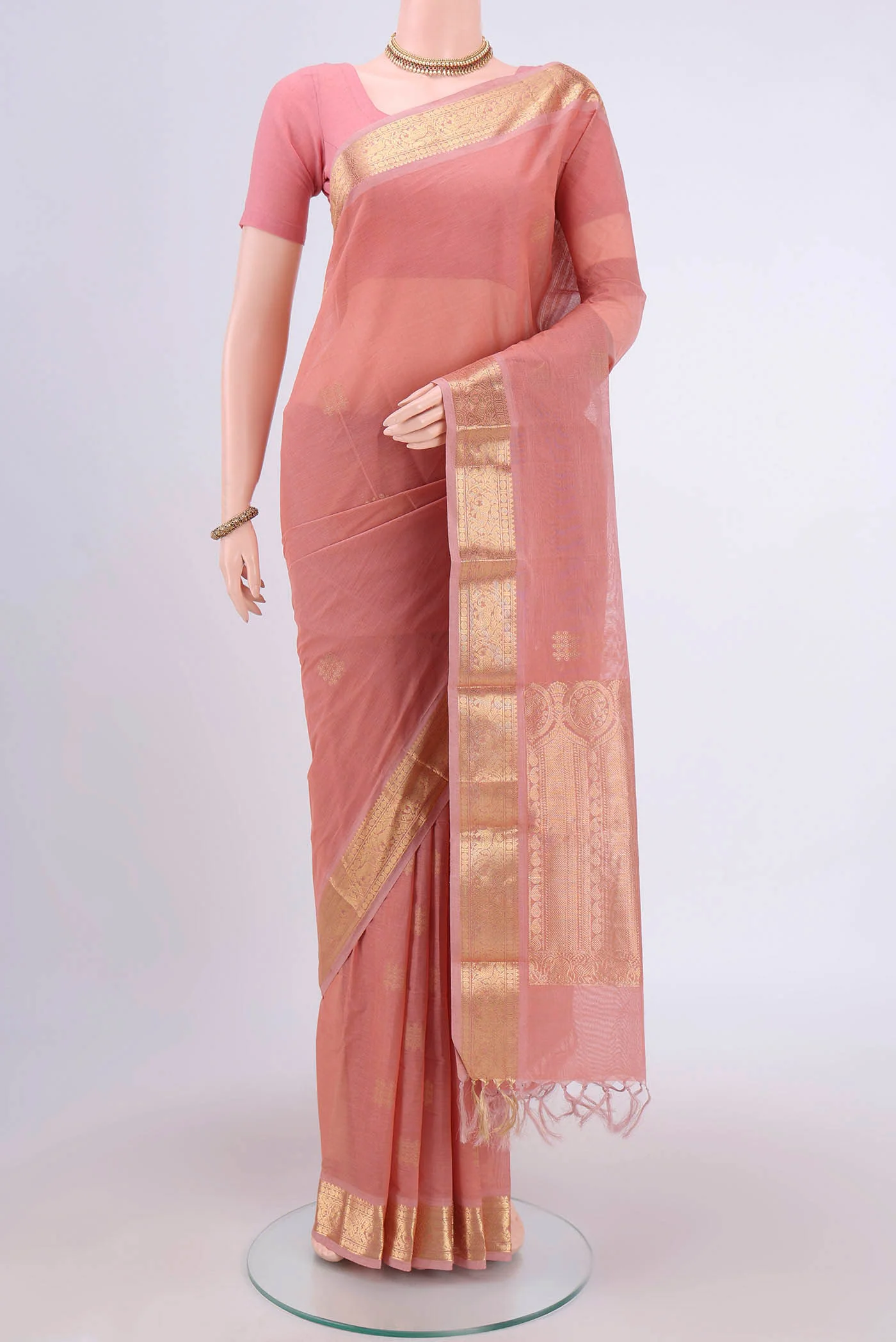 Peach Kanchi Cotton Saree
