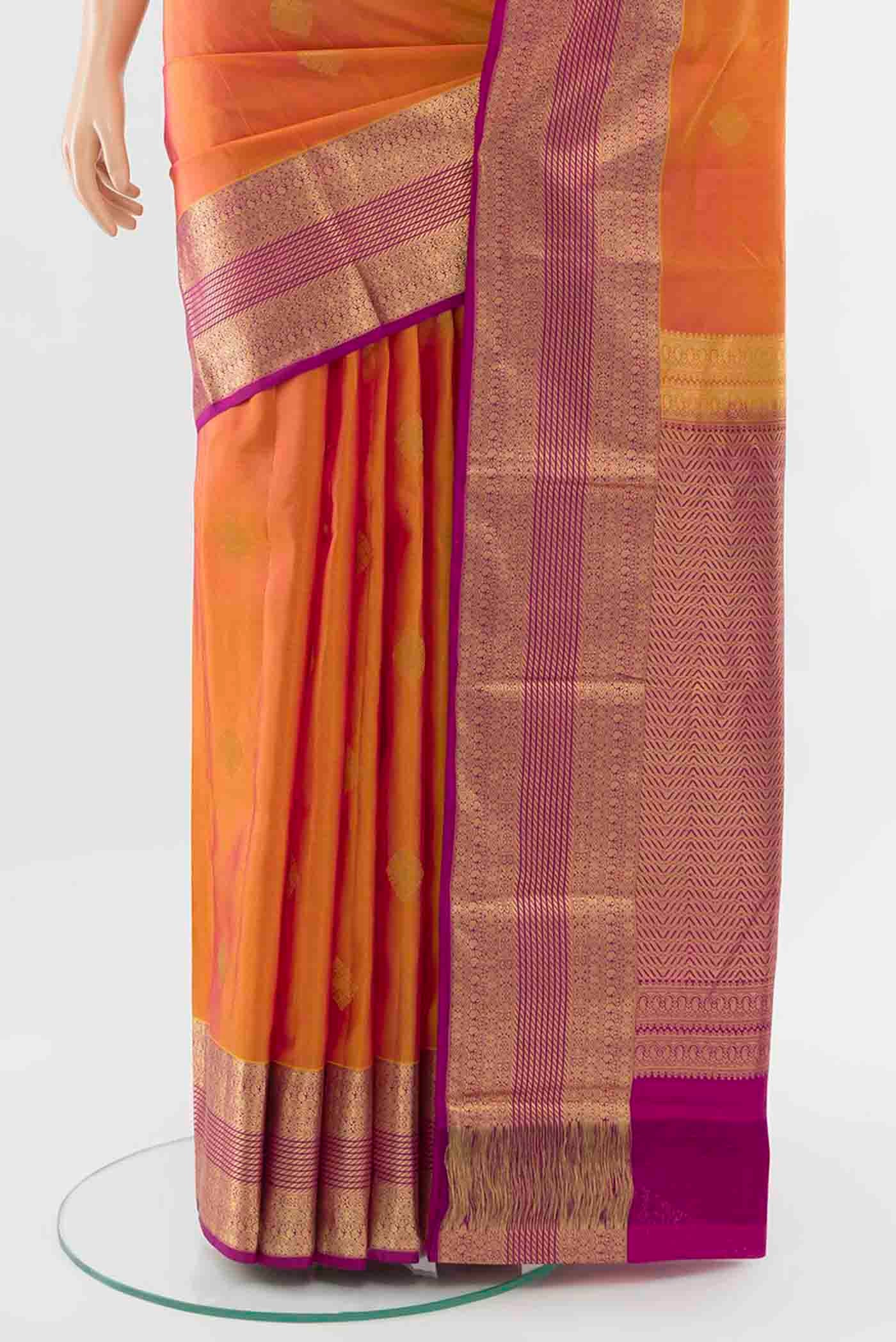 Yellow with Pink Color Kanchipuram Silk Saree - Image 3
