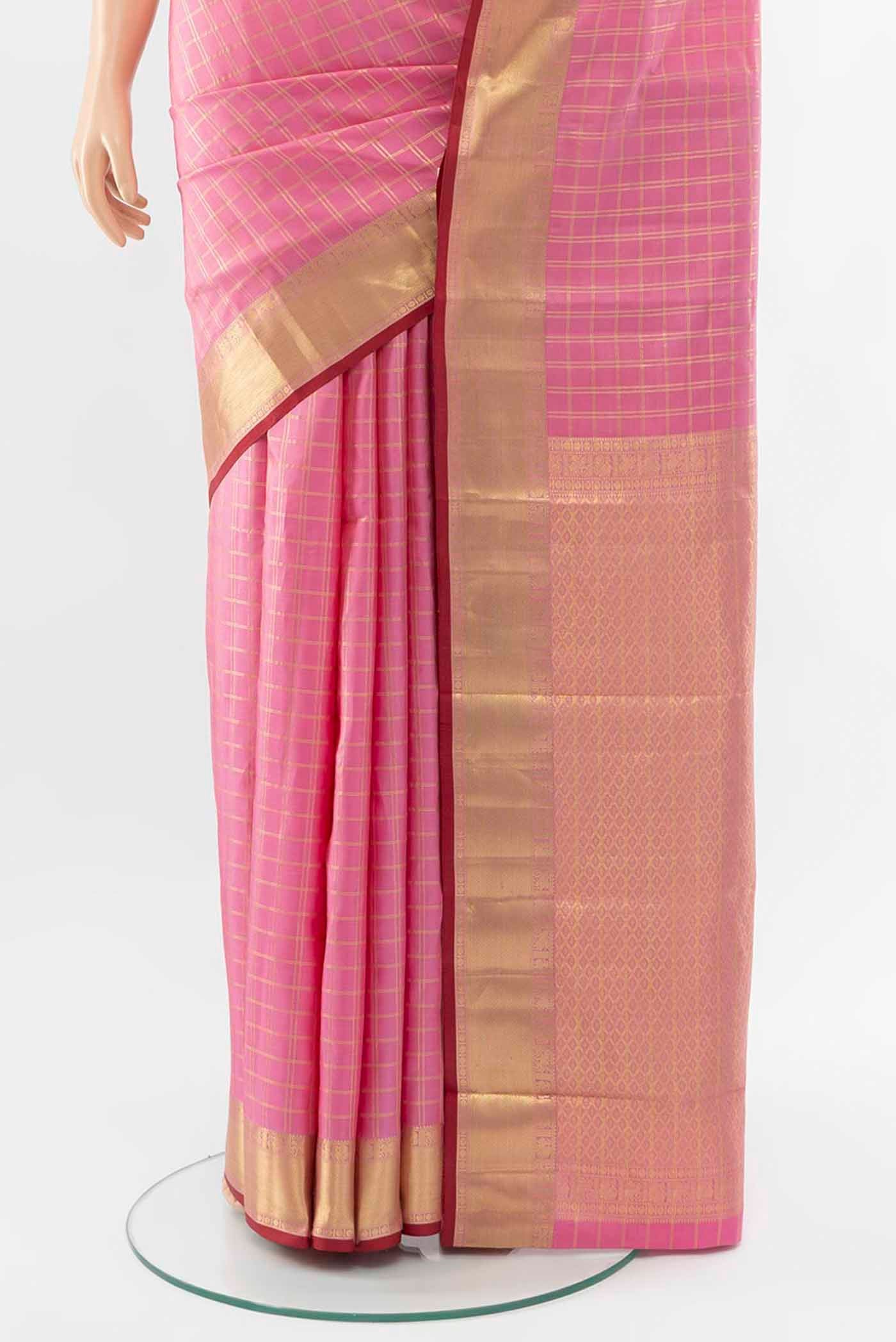 Rose pink Kanchipuram Silk Saree - Image 3
