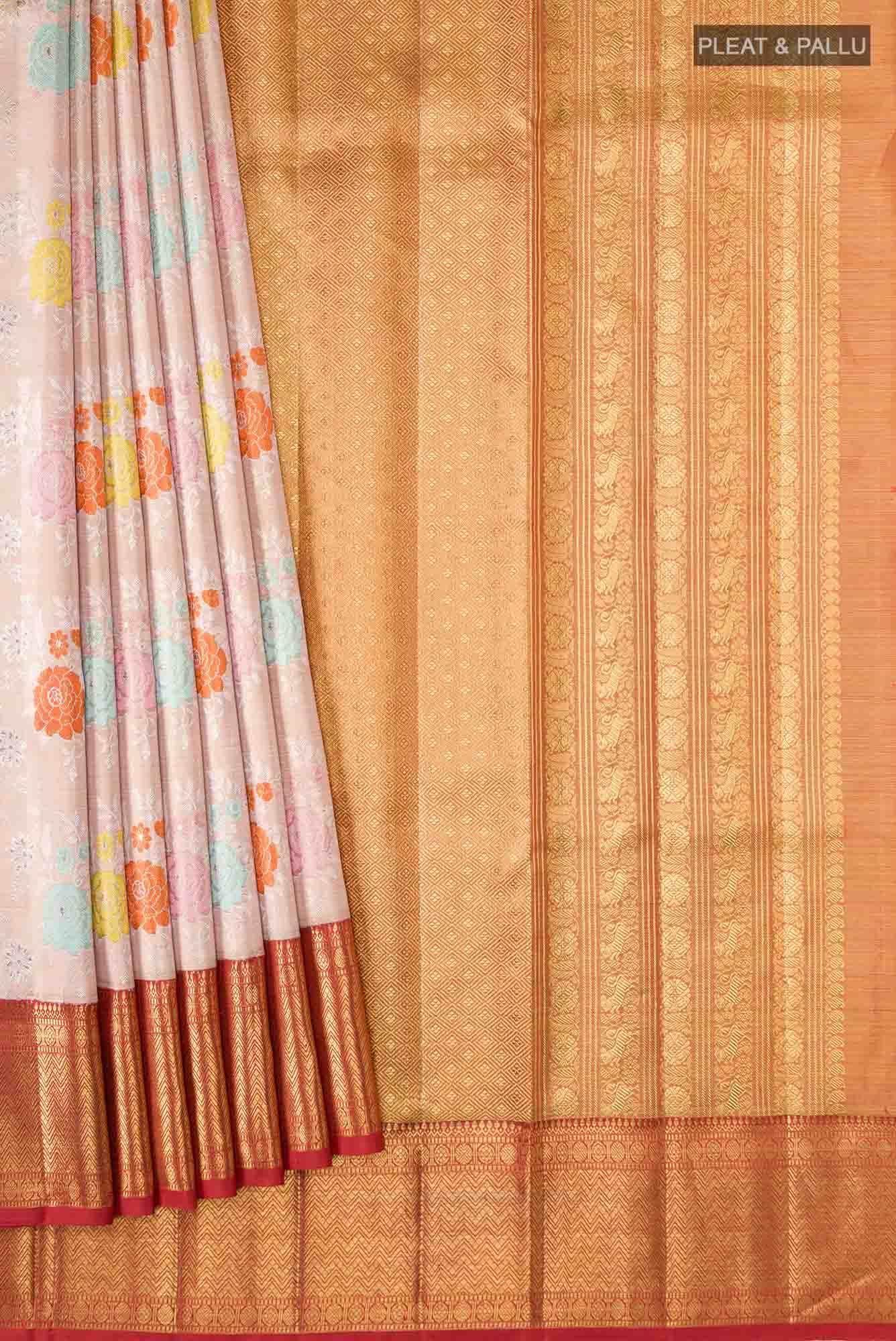 Peach Kanjivaram Tissue Silk Saree - Image 2