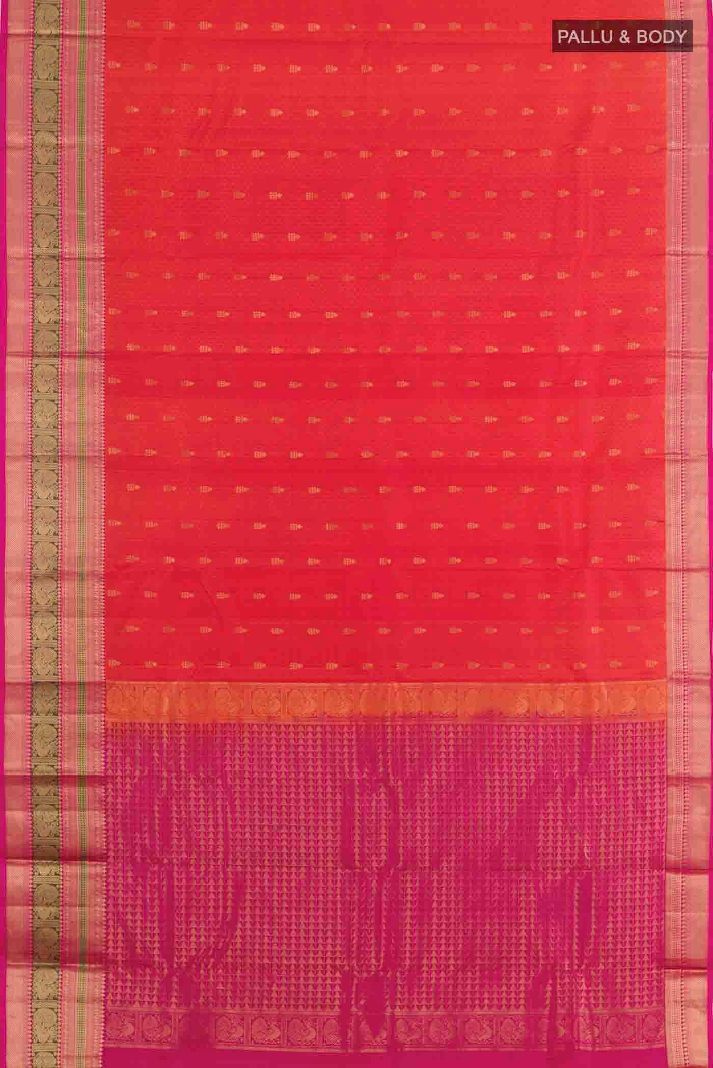 Orange with Pink Color Kanjivaram Silk Saree - Image 3