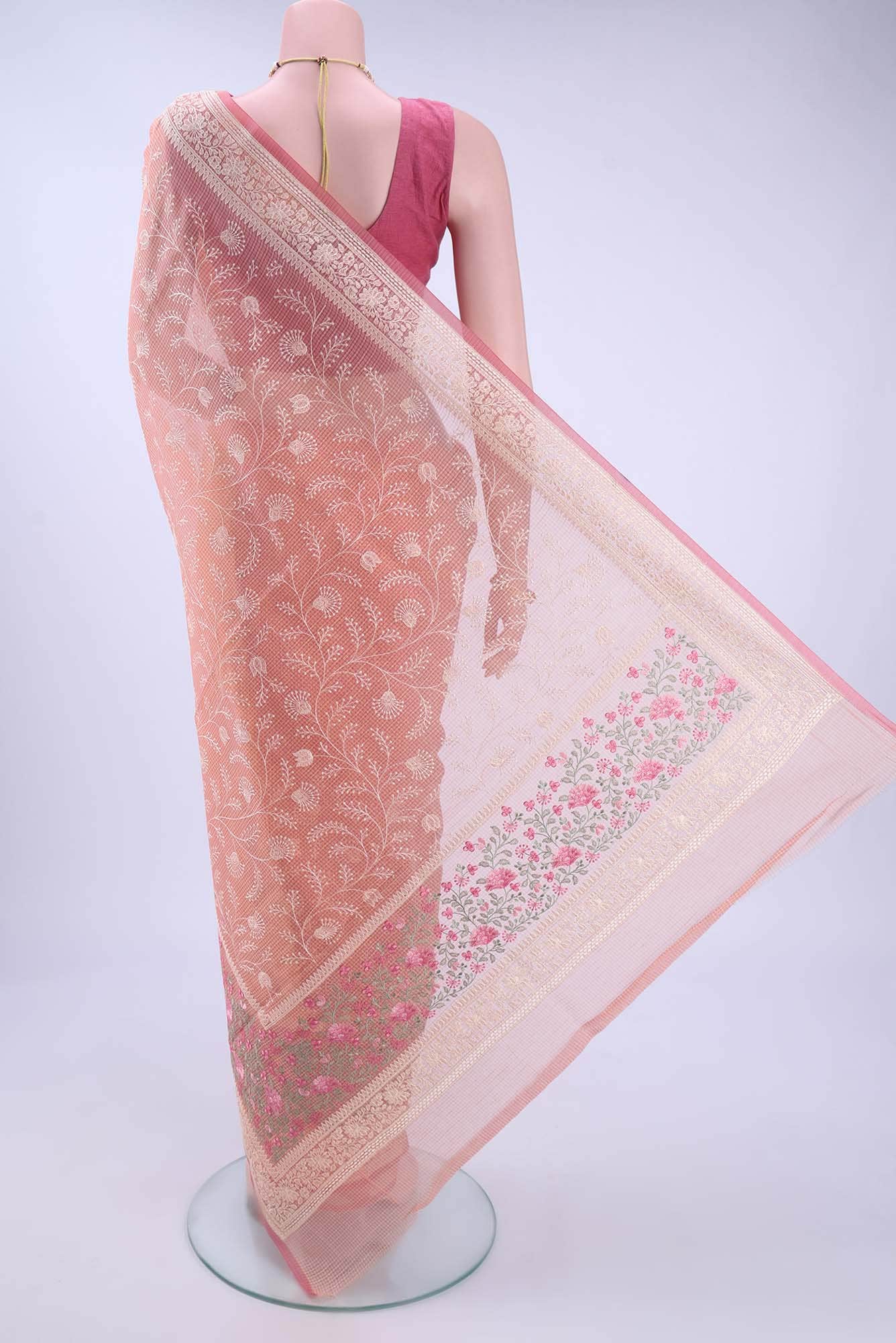 Peach Kota Cotton Saree - Image 2