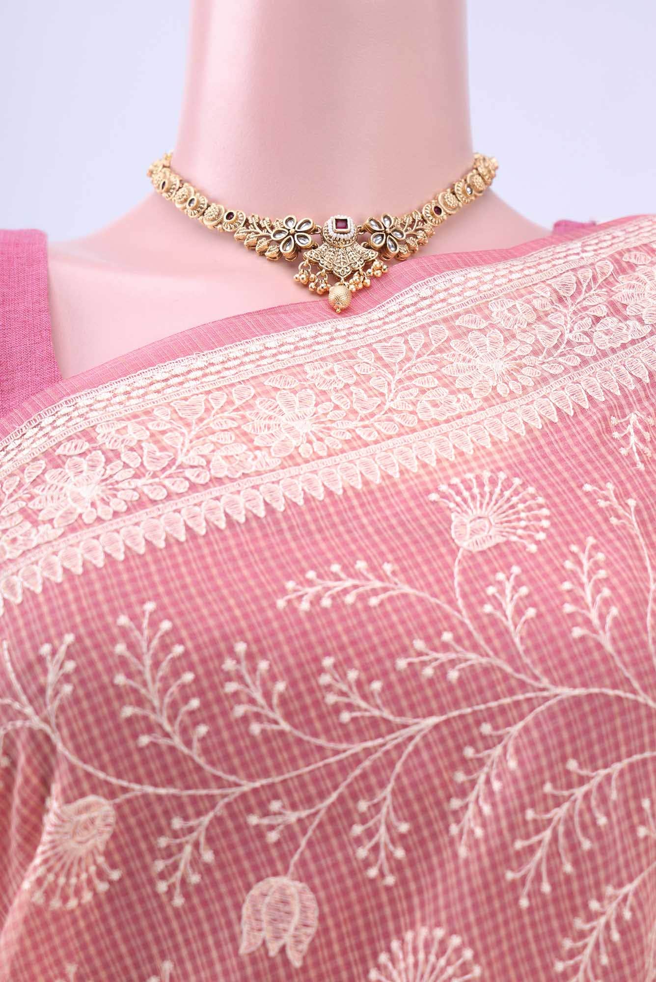 Peach Kota Cotton Saree - Image 3