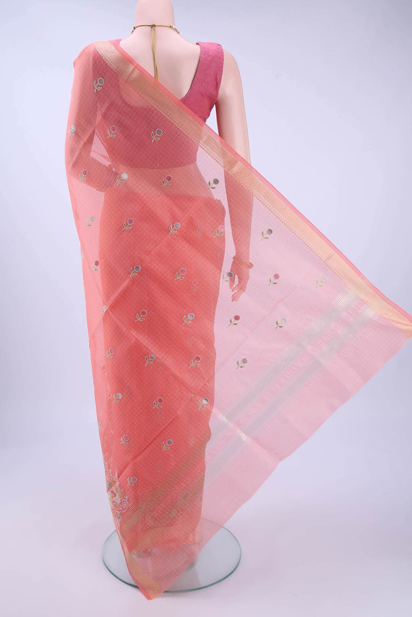 Peach Kota Cotton Saree - Image 2