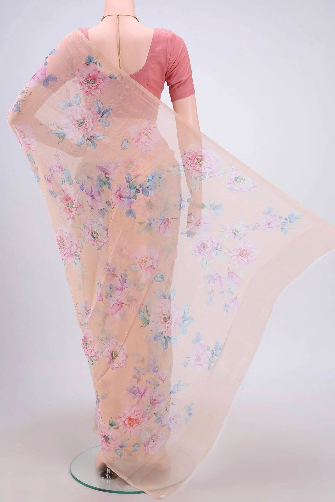 Peach Mysore Chiffon Saree - Image 3