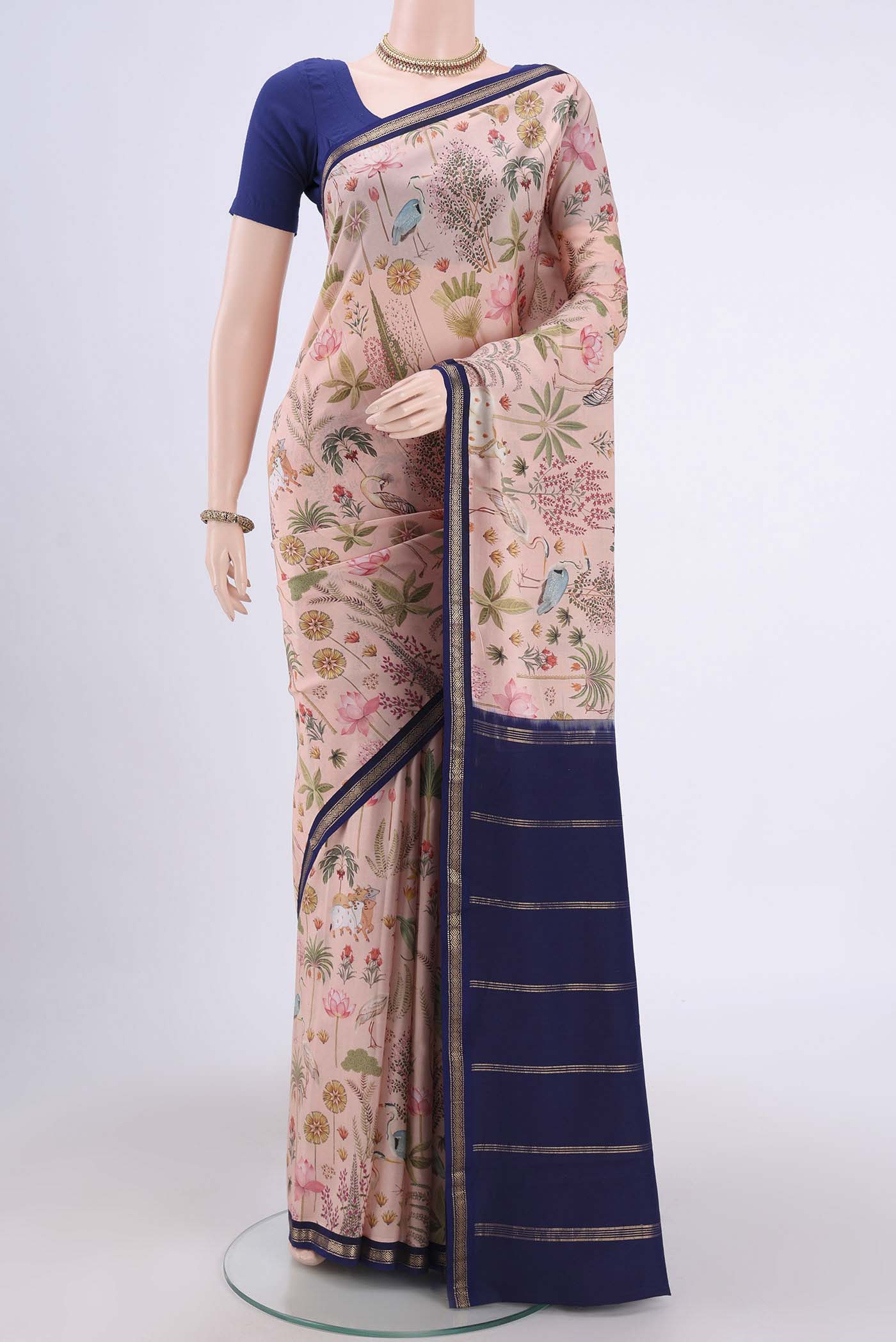 Peach Printed Silk Saree