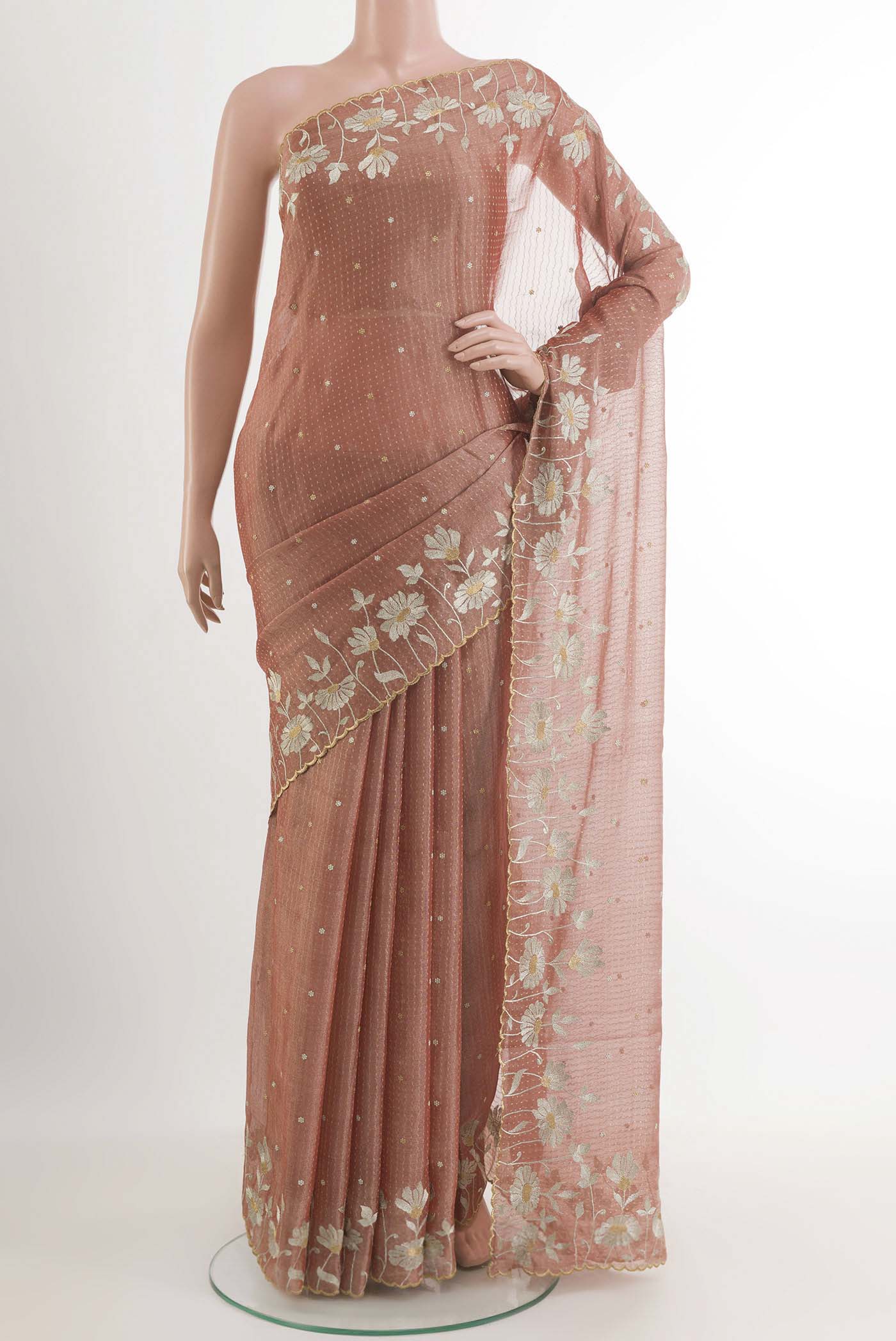 Peach Mysore Georgette Saree