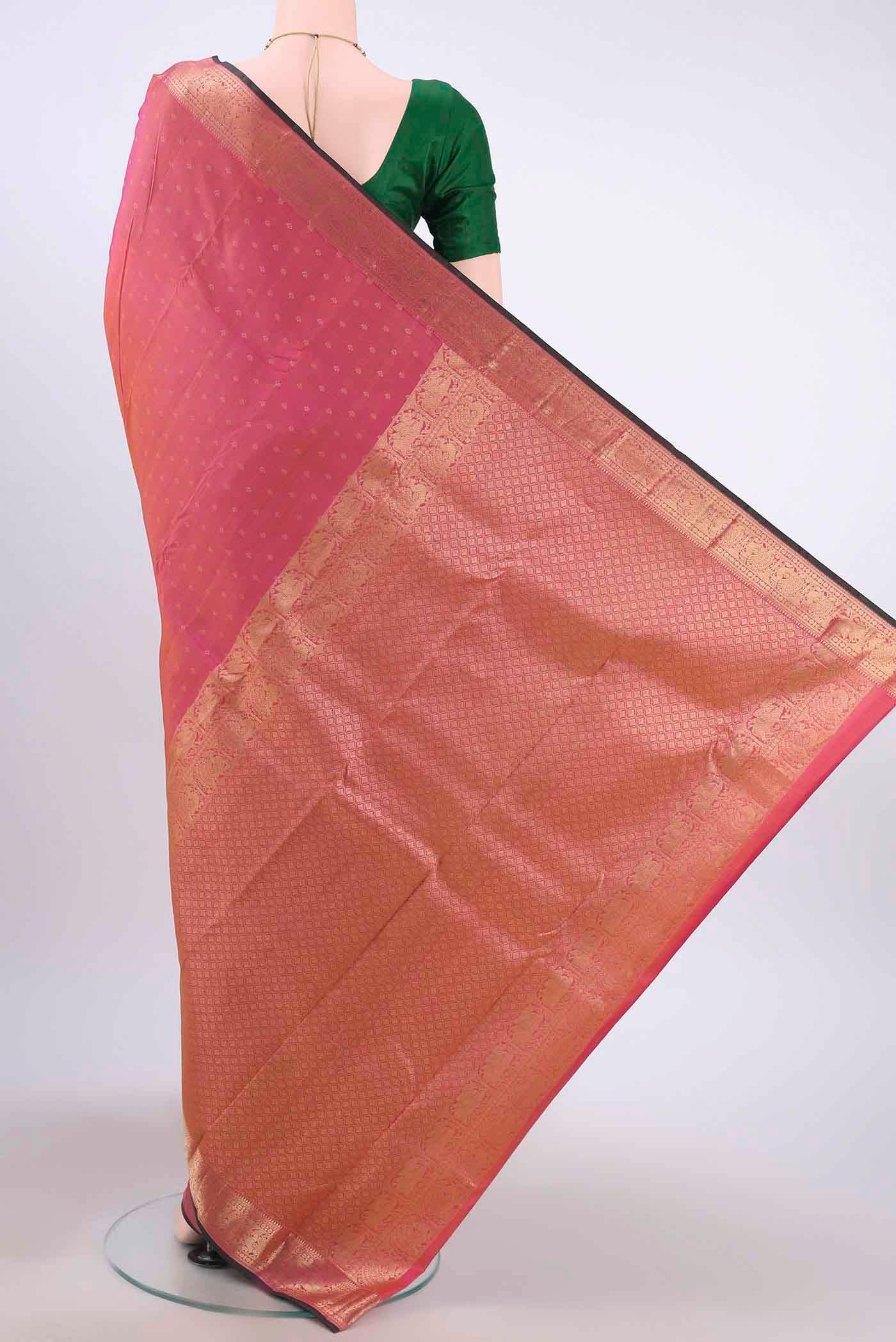 Rose pink Kanchipuram Silk Saree - Image 3